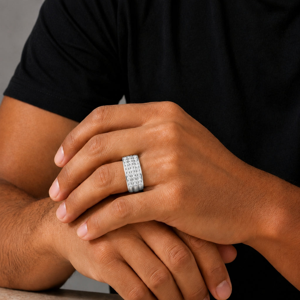 Diamonair Lab Grown Diamond (F/VS+) 1.00 carat Round cut Sterling Silver Men's Ring - Sterling Silver | Gold over Silver