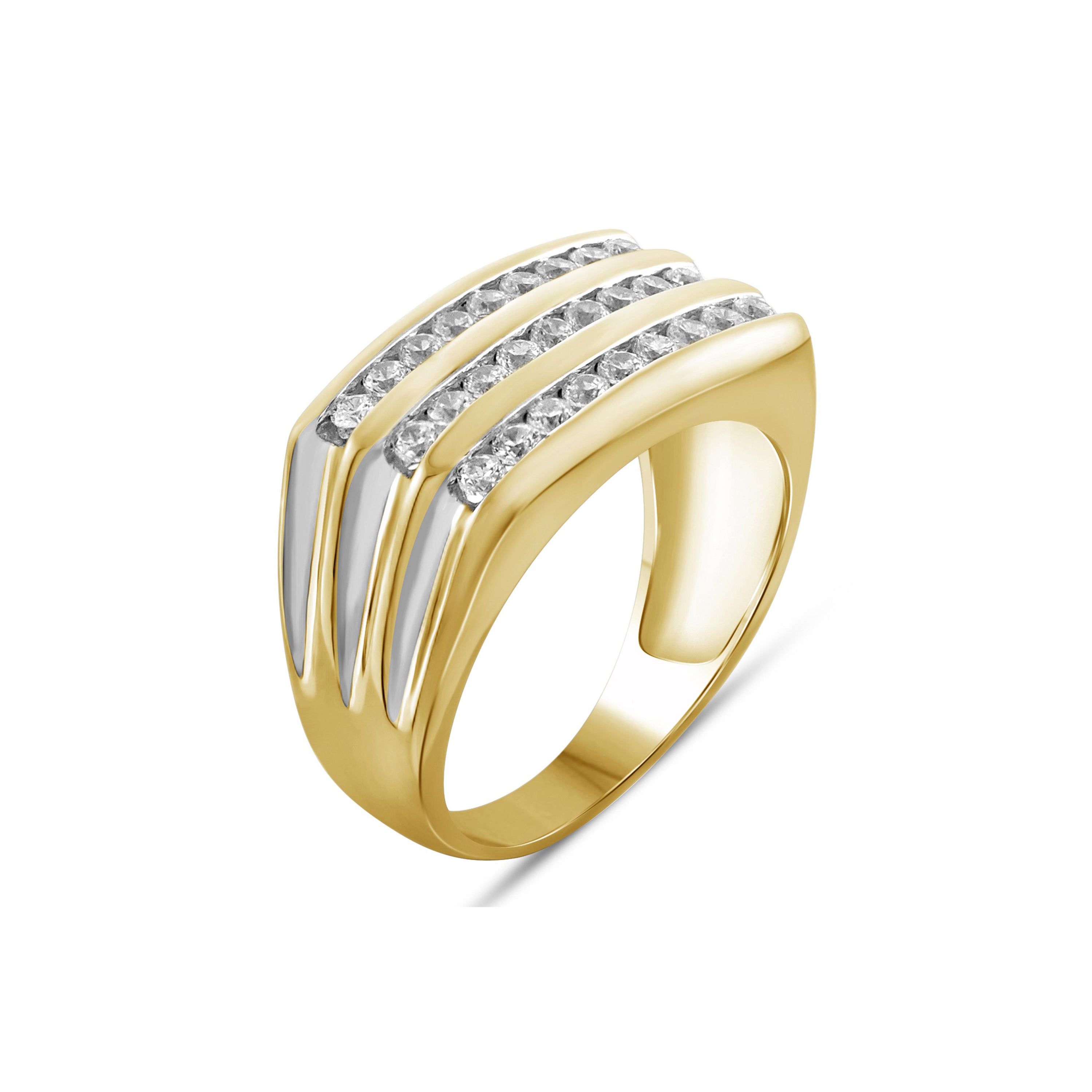 Diamonair Lab Grown Diamond (F/VS+) 1.00 carat Round cut Sterling Silver Men's Ring - Sterling Silver | Gold over Silver
