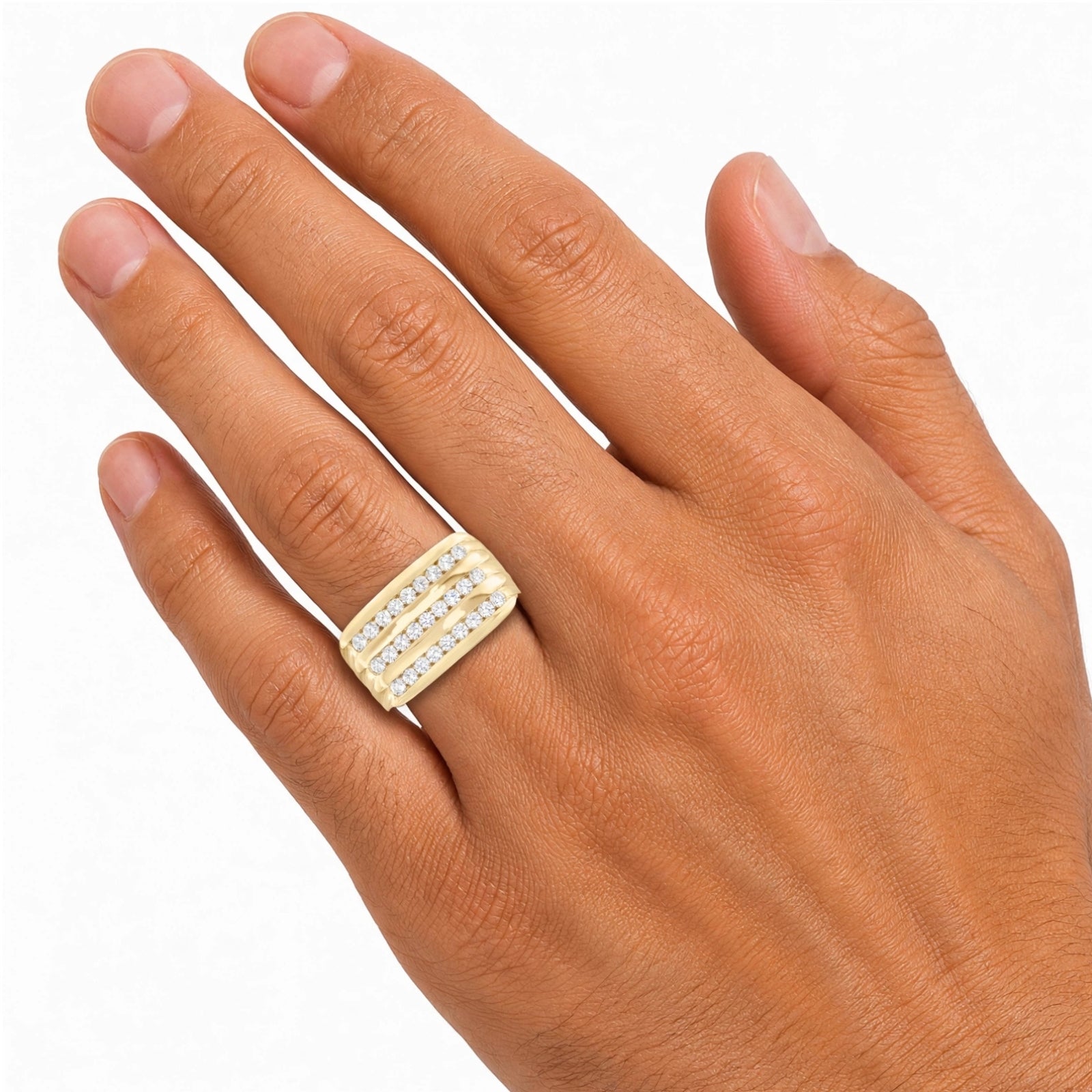 Diamonair Lab Grown Diamond (F/VS+) 1.00 carat Round cut Sterling Silver Men's Ring - Sterling Silver | Gold over Silver