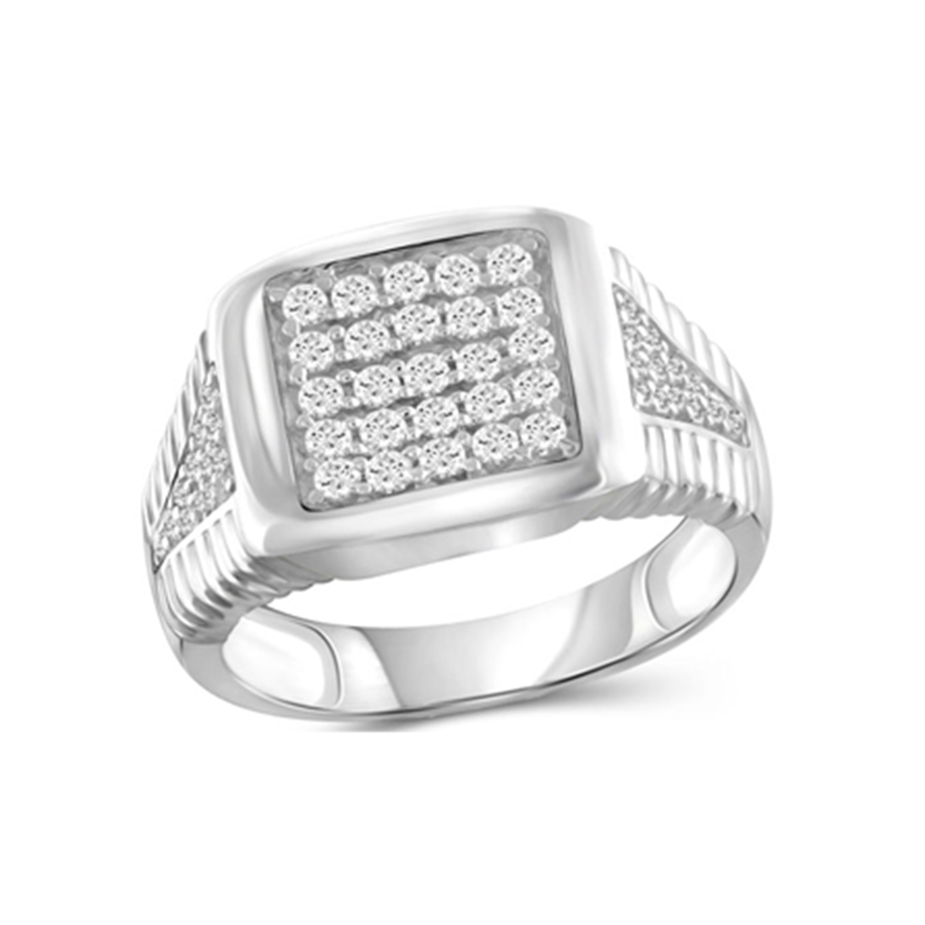 Diamonair Lab Grown Diamond (F/VS+) 1.00 carat Round cut Sterling Silver Men's Ring - Sterling Silver | Gold over Silver