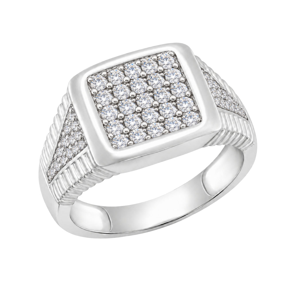 Diamonair Lab Grown Diamond (F/VS+) 1.00 carat Round cut Sterling Silver Men's Ring - Sterling Silver | Gold over Silver