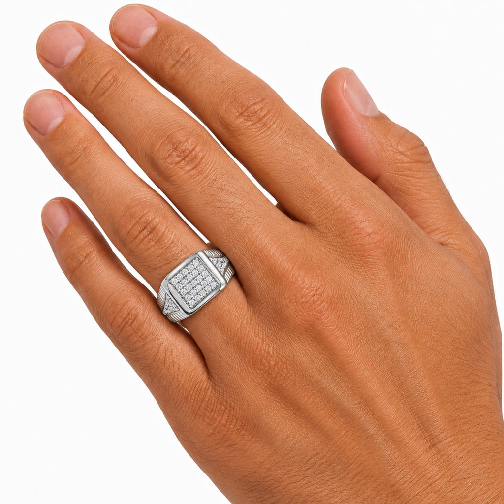 Diamonair Lab Grown Diamond (F/VS+) 1.00 carat Round cut Sterling Silver Men's Ring - Sterling Silver | Gold over Silver