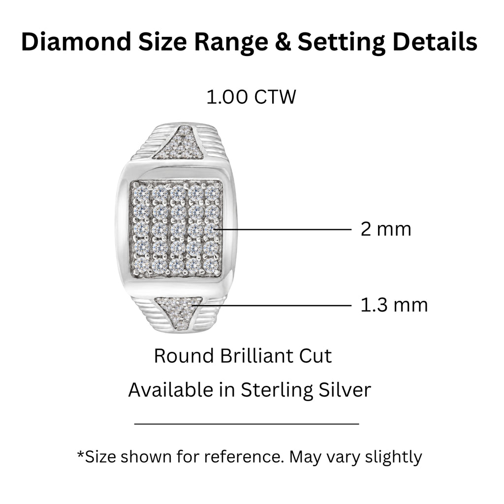Diamonair Lab Grown Diamond (F/VS+) 1.00 carat Round cut Sterling Silver Men's Ring - Sterling Silver | Gold over Silver