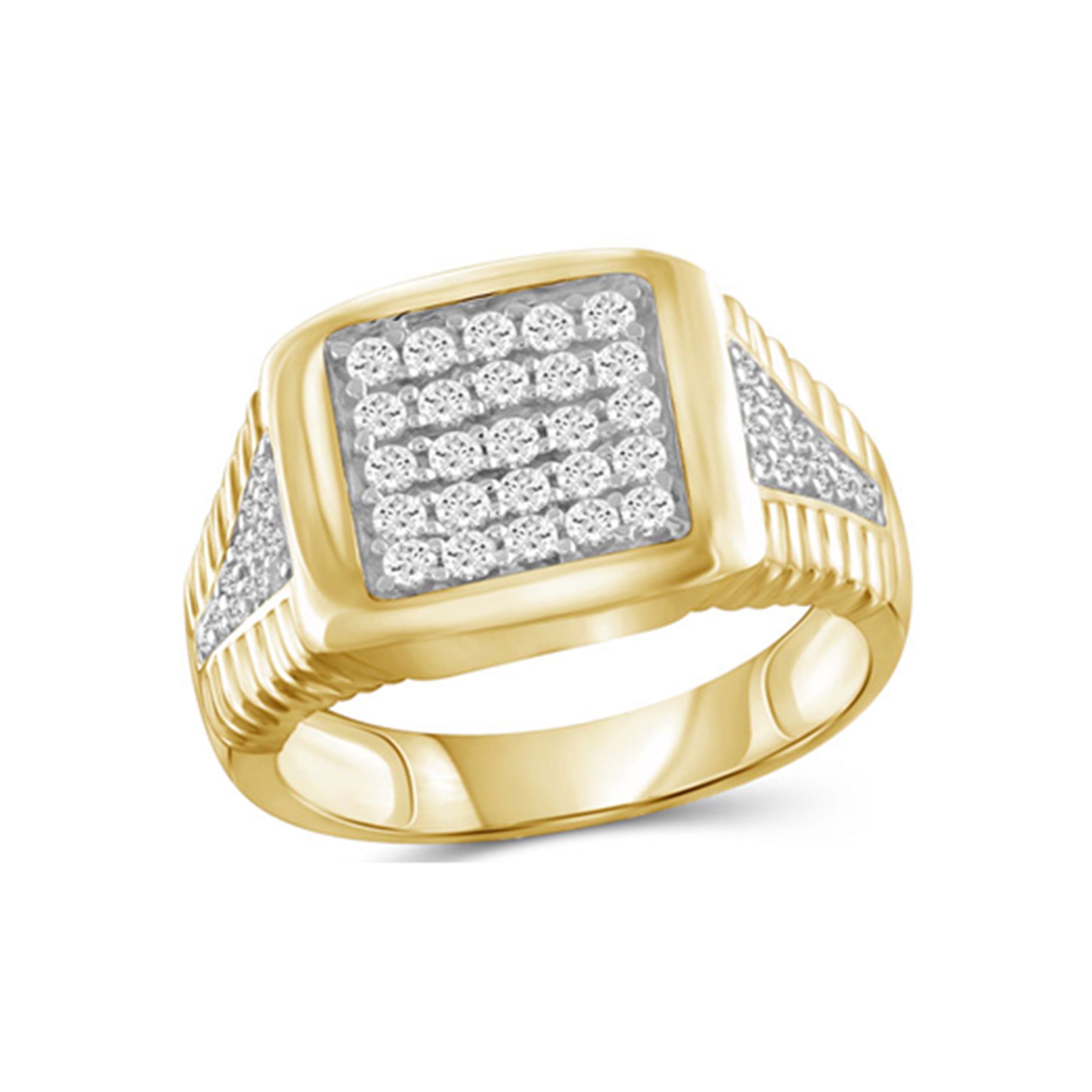 Diamonair Lab Grown Diamond (F/VS+) 1.00 carat Round cut Sterling Silver Men's Ring - Sterling Silver | Gold over Silver