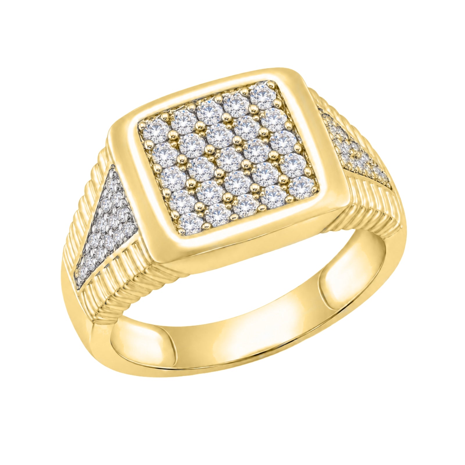 Diamonair Lab Grown Diamond (F/VS+) 1.00 carat Round cut Sterling Silver Men's Ring - Sterling Silver | Gold over Silver