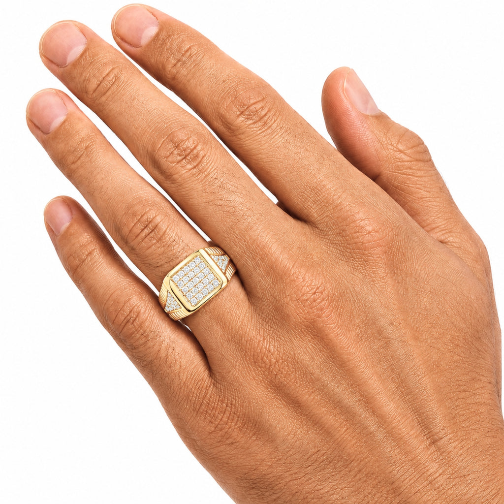 Diamonair Lab Grown Diamond (F/VS+) 1.00 carat Round cut Sterling Silver Men's Ring - Sterling Silver | Gold over Silver