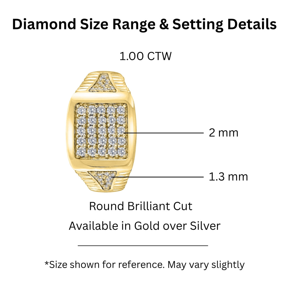 Diamonair Lab Grown Diamond (F/VS+) 1.00 carat Round cut Sterling Silver Men's Ring - Sterling Silver | Gold over Silver