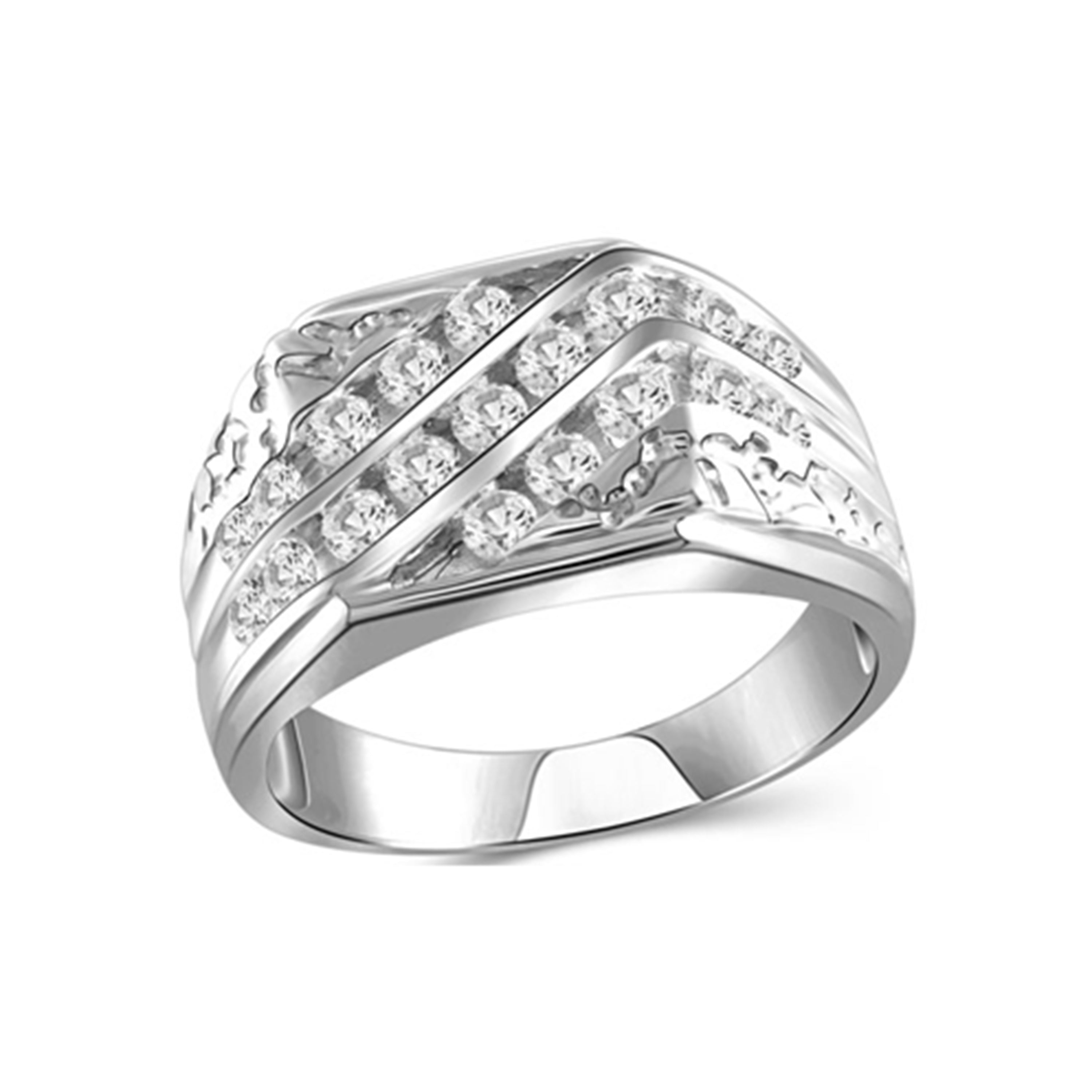 Diamonair Lab Grown Diamond (F/VS+) 1.00 carat Round cut Sterling Silver Men's Ring - Sterling Silver | Gold over Silver