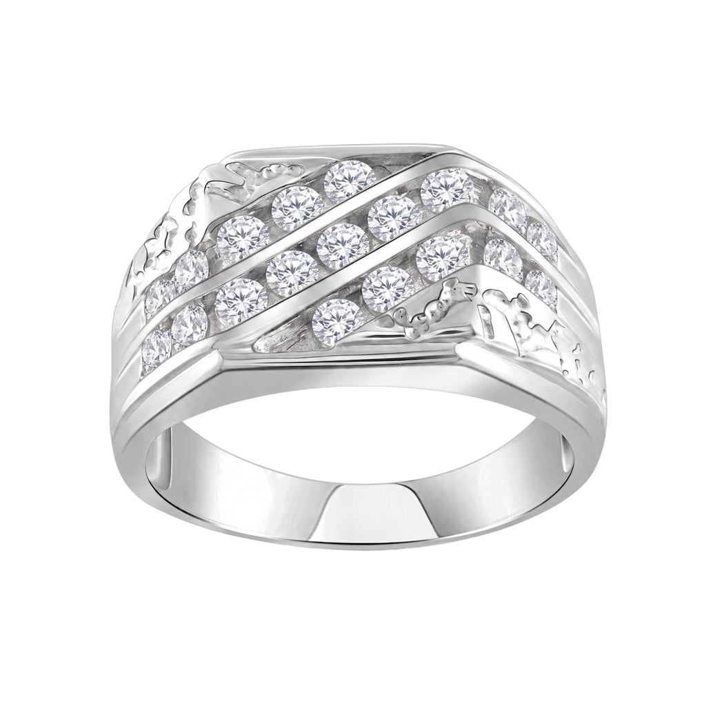 Diamonair Lab Grown Diamond (F/VS+) 1.00 carat Round cut Sterling Silver Men's Ring - Sterling Silver | Gold over Silver