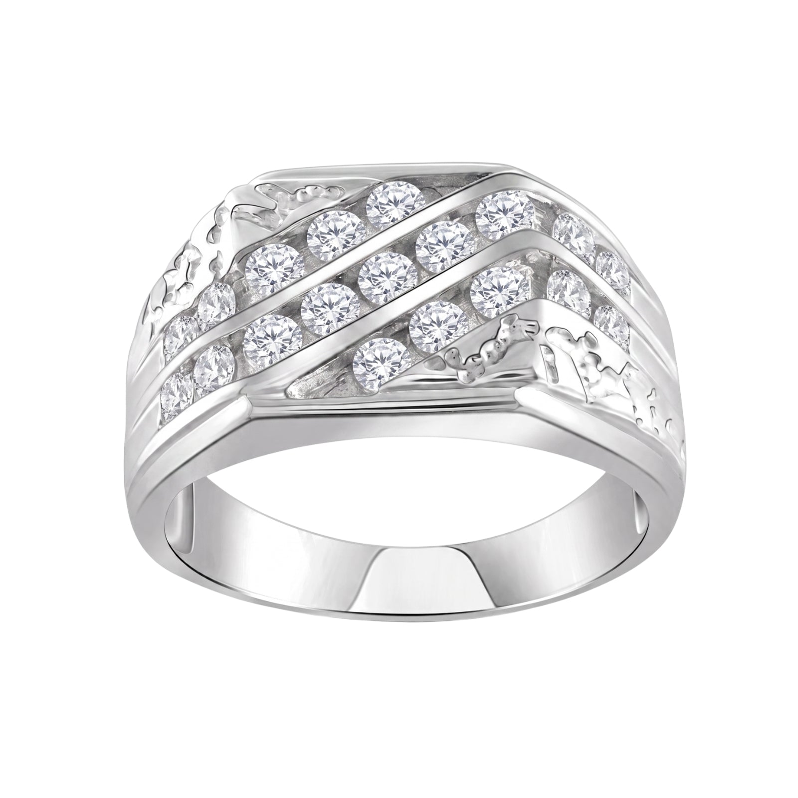 Diamonair Lab Grown Diamond (F/VS+) 1.00 carat Round cut Sterling Silver Men's Ring - Sterling Silver | Gold over Silver