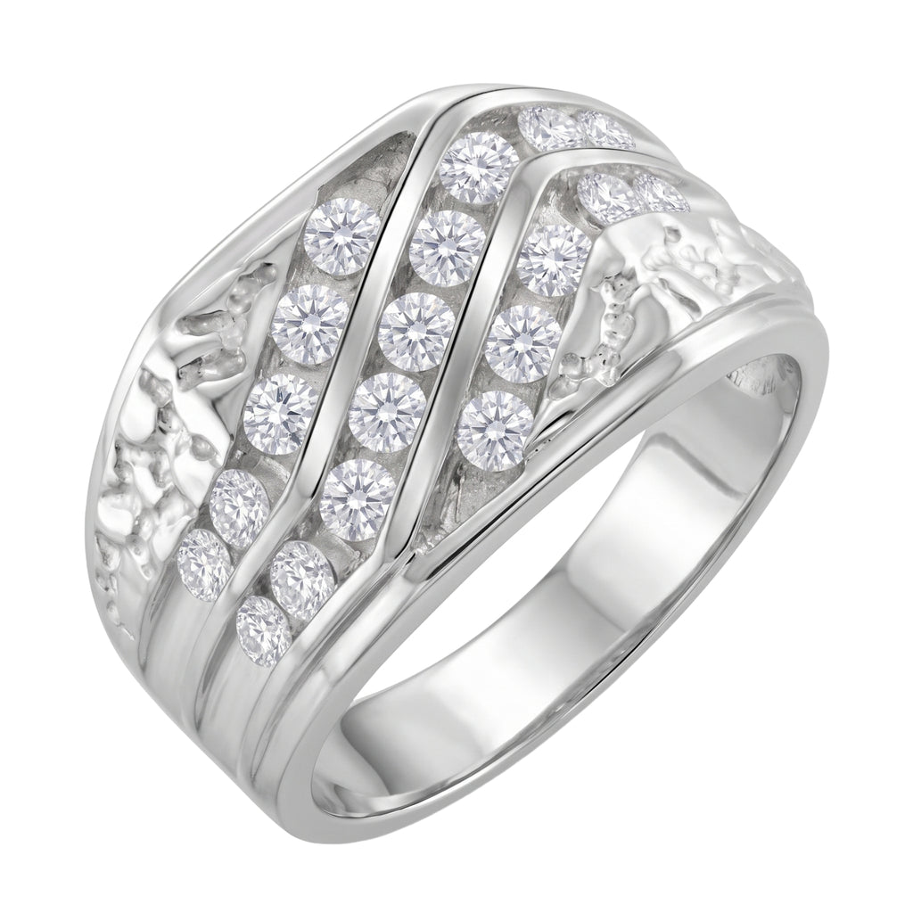 Diamonair Lab Grown Diamond (F/VS+) 1.00 carat Round cut Sterling Silver Men's Ring - Sterling Silver | Gold over Silver