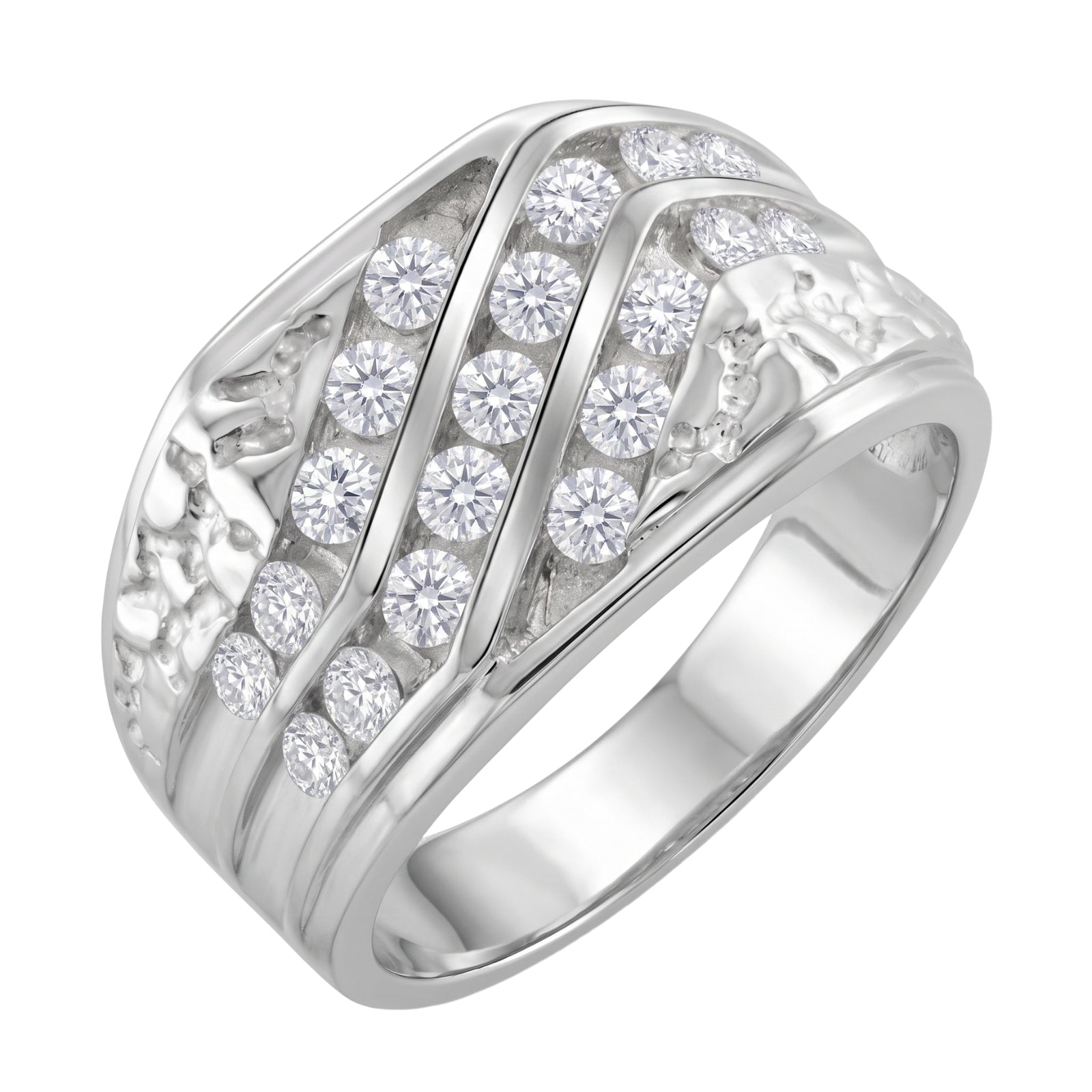 Diamonair Lab Grown Diamond (F/VS+) 1.00 carat Round cut Sterling Silver Men's Ring - Sterling Silver | Gold over Silver
