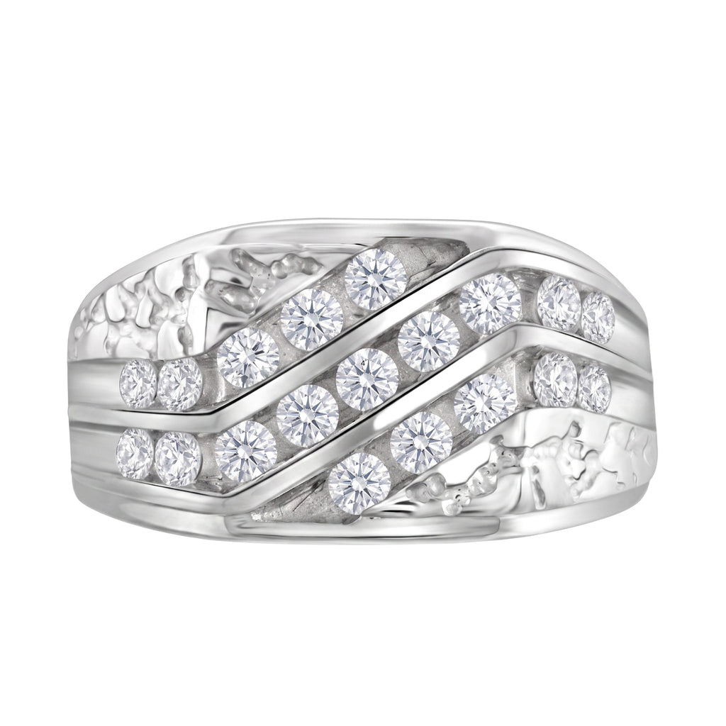 Diamonair Lab Grown Diamond (F/VS+) 1.00 carat Round cut Sterling Silver Men's Ring - Sterling Silver | Gold over Silver
