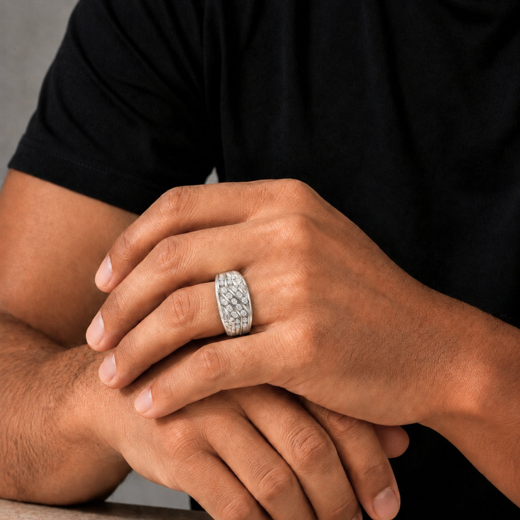 Diamonair Lab Grown Diamond (F/VS+) 1.00 carat Round cut Sterling Silver Men's Ring - Sterling Silver | Gold over Silver