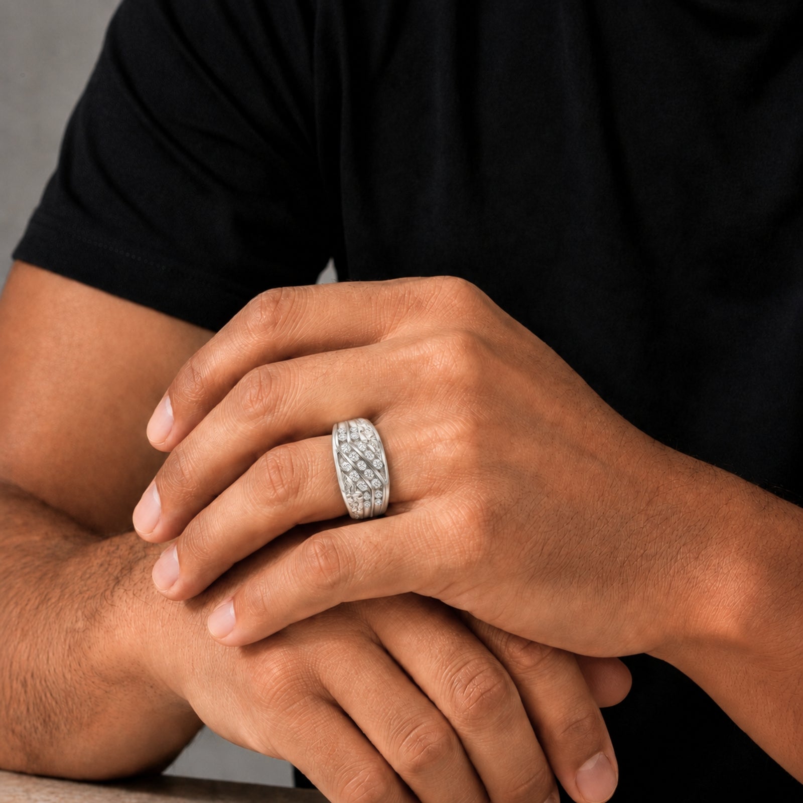 Diamonair Lab Grown Diamond (F/VS+) 1.00 carat Round cut Sterling Silver Men's Ring - Sterling Silver | Gold over Silver