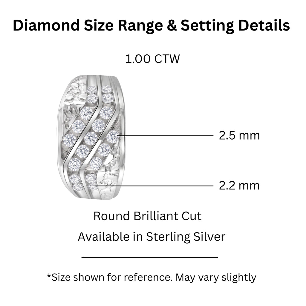 Diamonair Lab Grown Diamond (F/VS+) 1.00 carat Round cut Sterling Silver Men's Ring - Sterling Silver | Gold over Silver