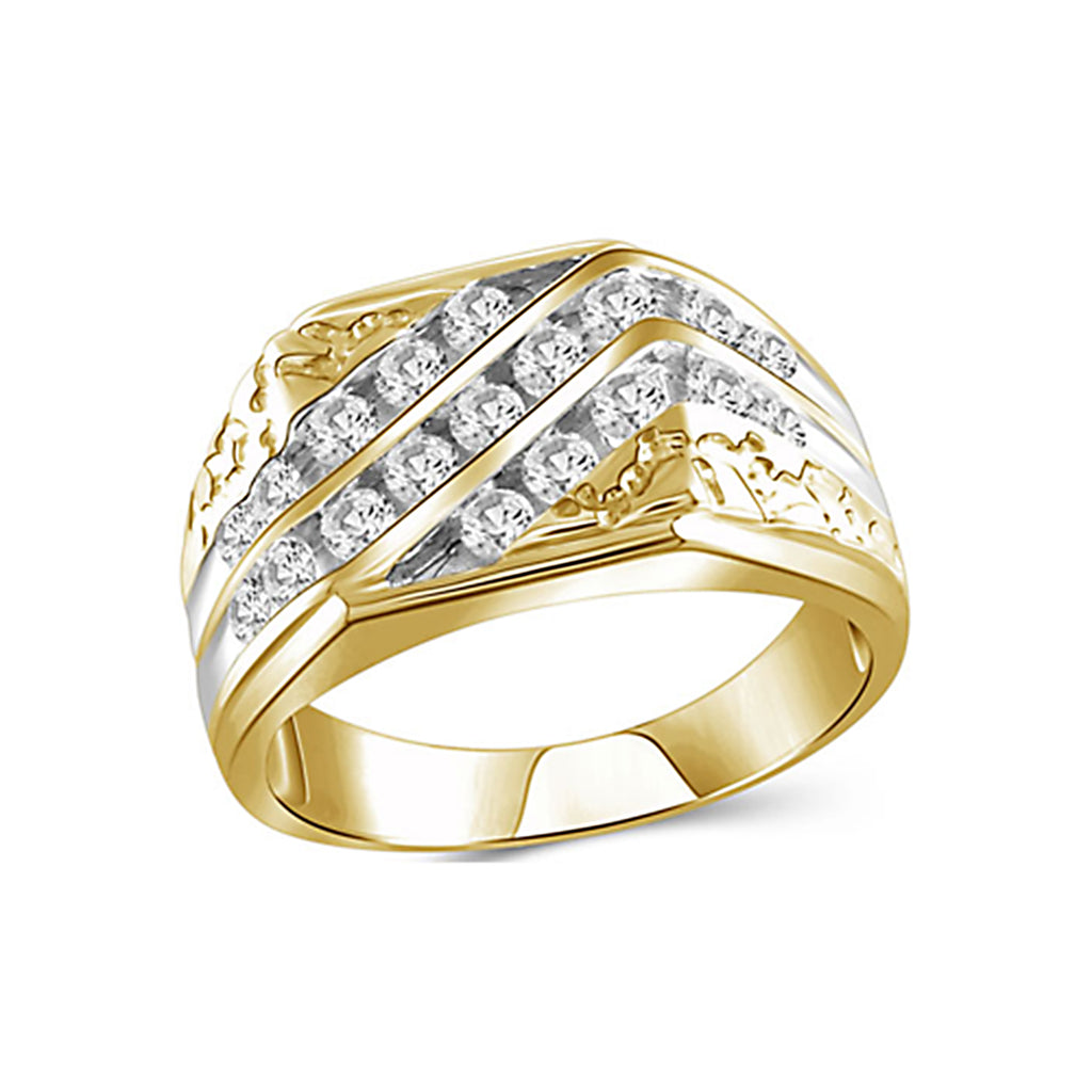 Diamonair Lab Grown Diamond (F/VS+) 1.00 carat Round cut Sterling Silver Men's Ring - Sterling Silver | Gold over Silver