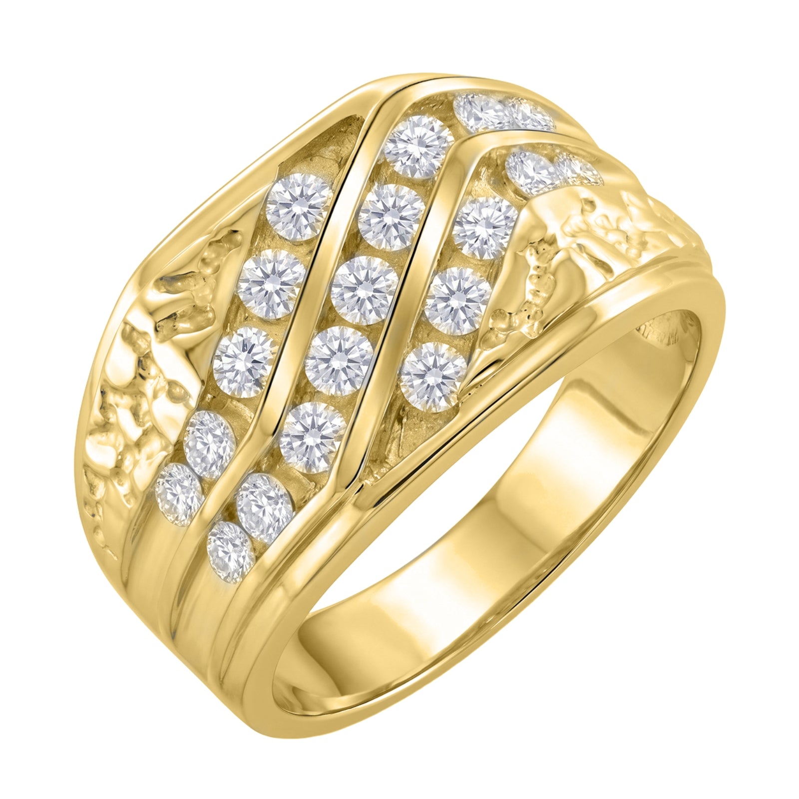 Diamonair Lab Grown Diamond (F/VS+) 1.00 carat Round cut Sterling Silver Men's Ring - Sterling Silver | Gold over Silver