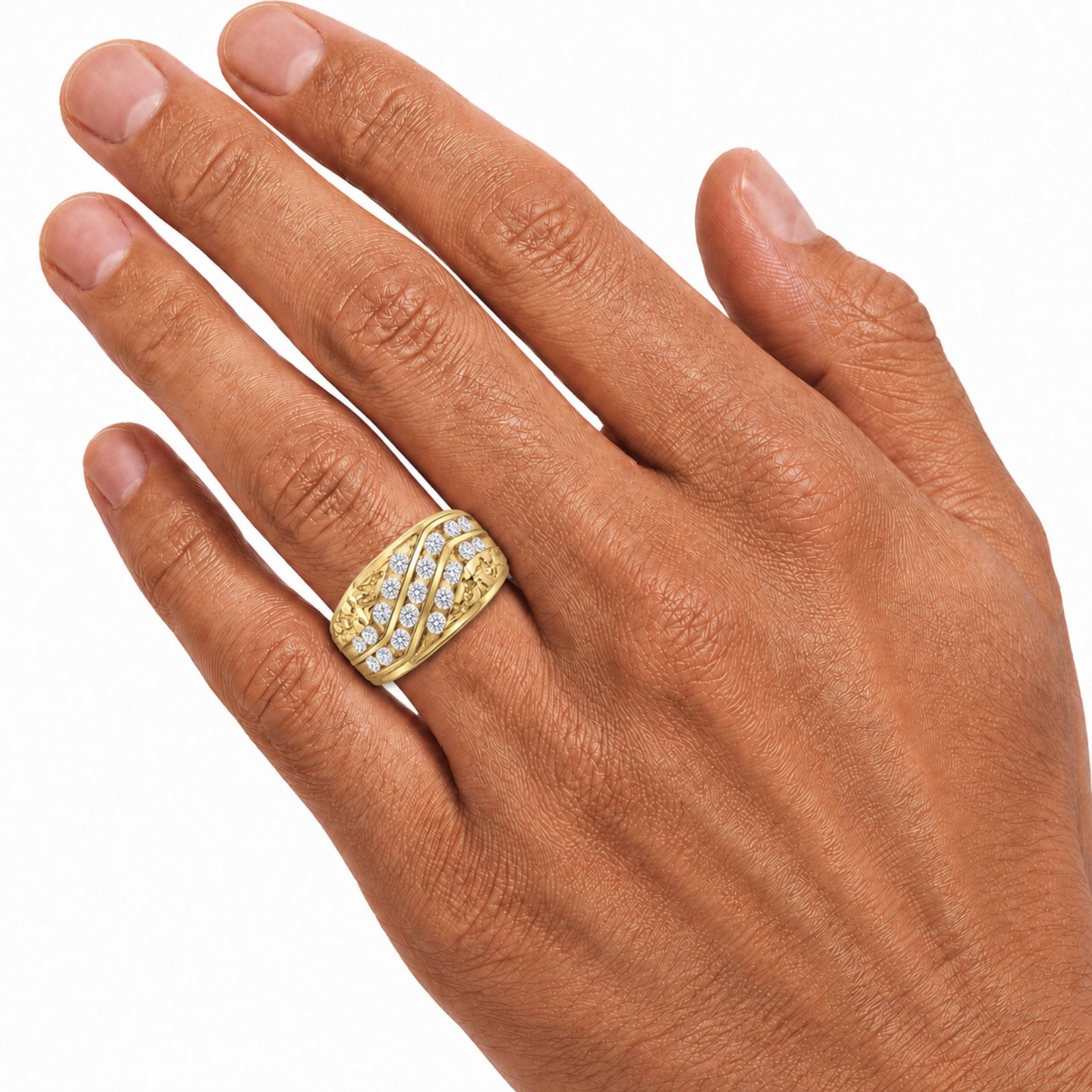 Diamonair Lab Grown Diamond (F/VS+) 1.00 carat Round cut Sterling Silver Men's Ring - Sterling Silver | Gold over Silver