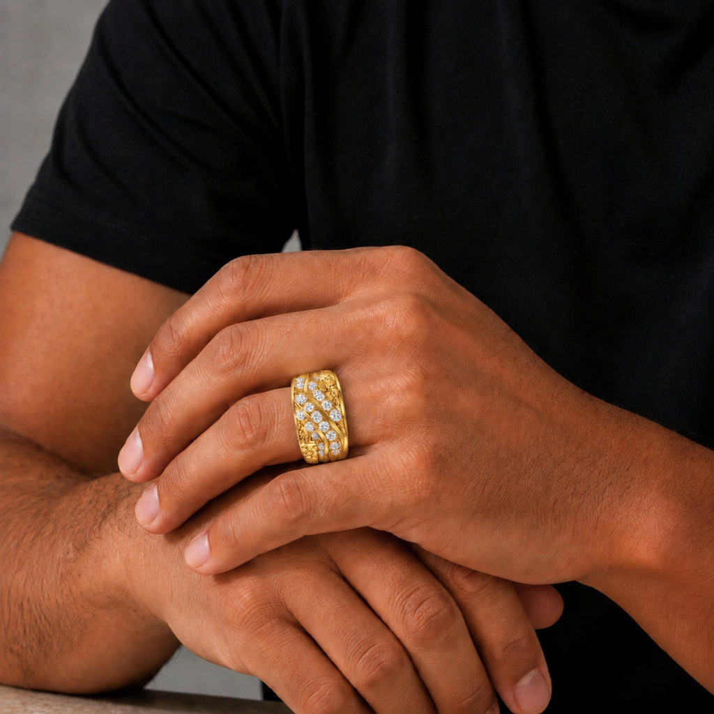Diamonair Lab Grown Diamond (F/VS+) 1.00 carat Round cut Sterling Silver Men's Ring - Sterling Silver | Gold over Silver