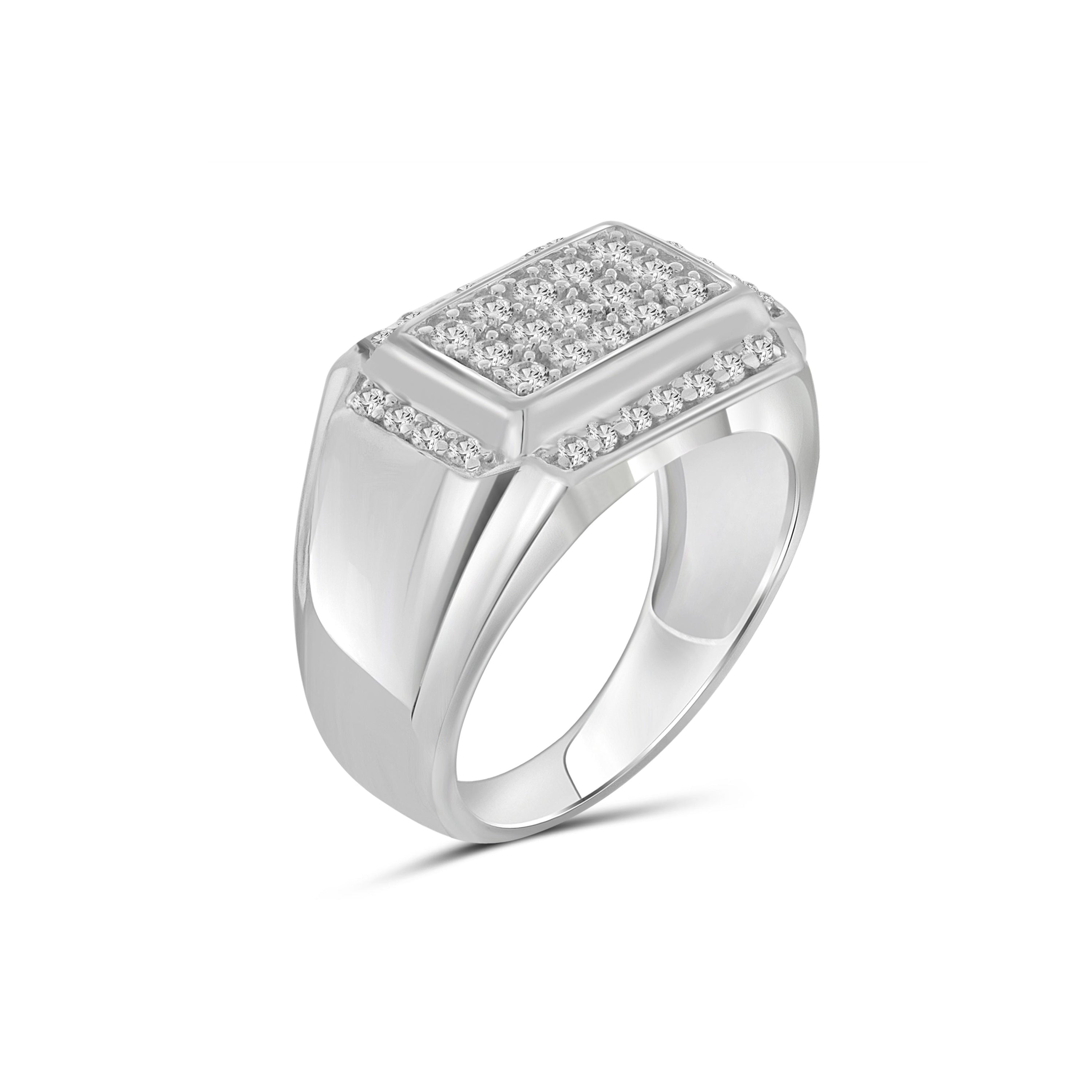 Diamonair Lab Grown Diamond (F/VS+) 1.00 carat Round cut Sterling Silver Men's Ring - Sterling Silver | Gold over Silver