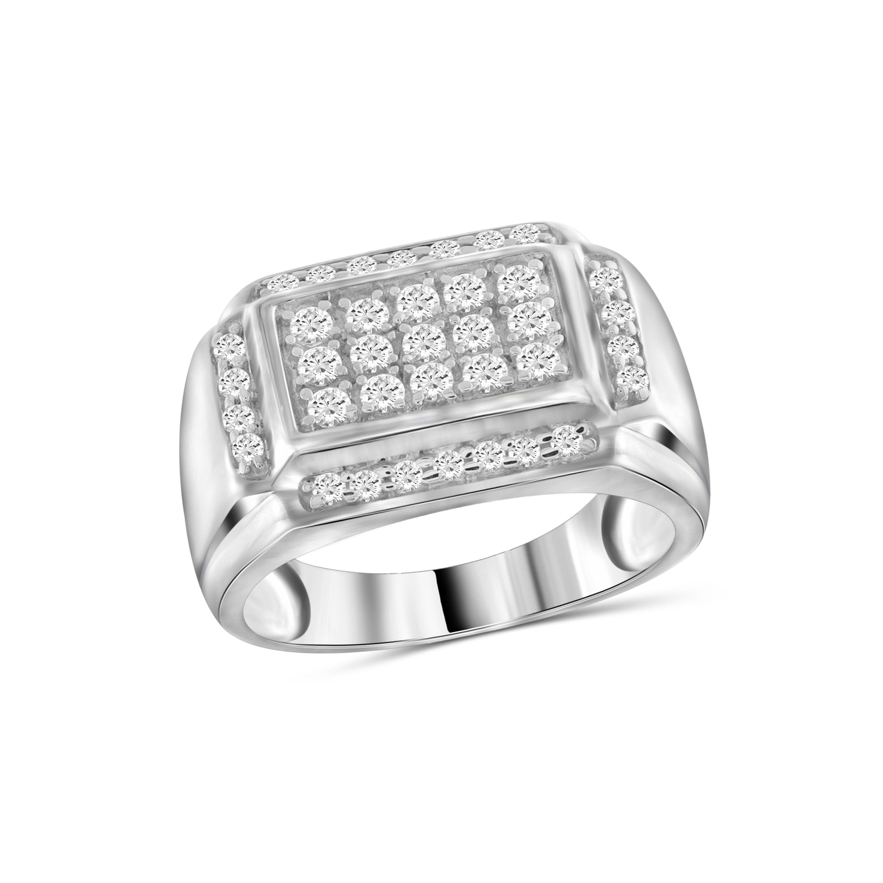 Diamonair Lab Grown Diamond (F/VS+) 1.00 carat Round cut Sterling Silver Men's Ring - Sterling Silver | Gold over Silver