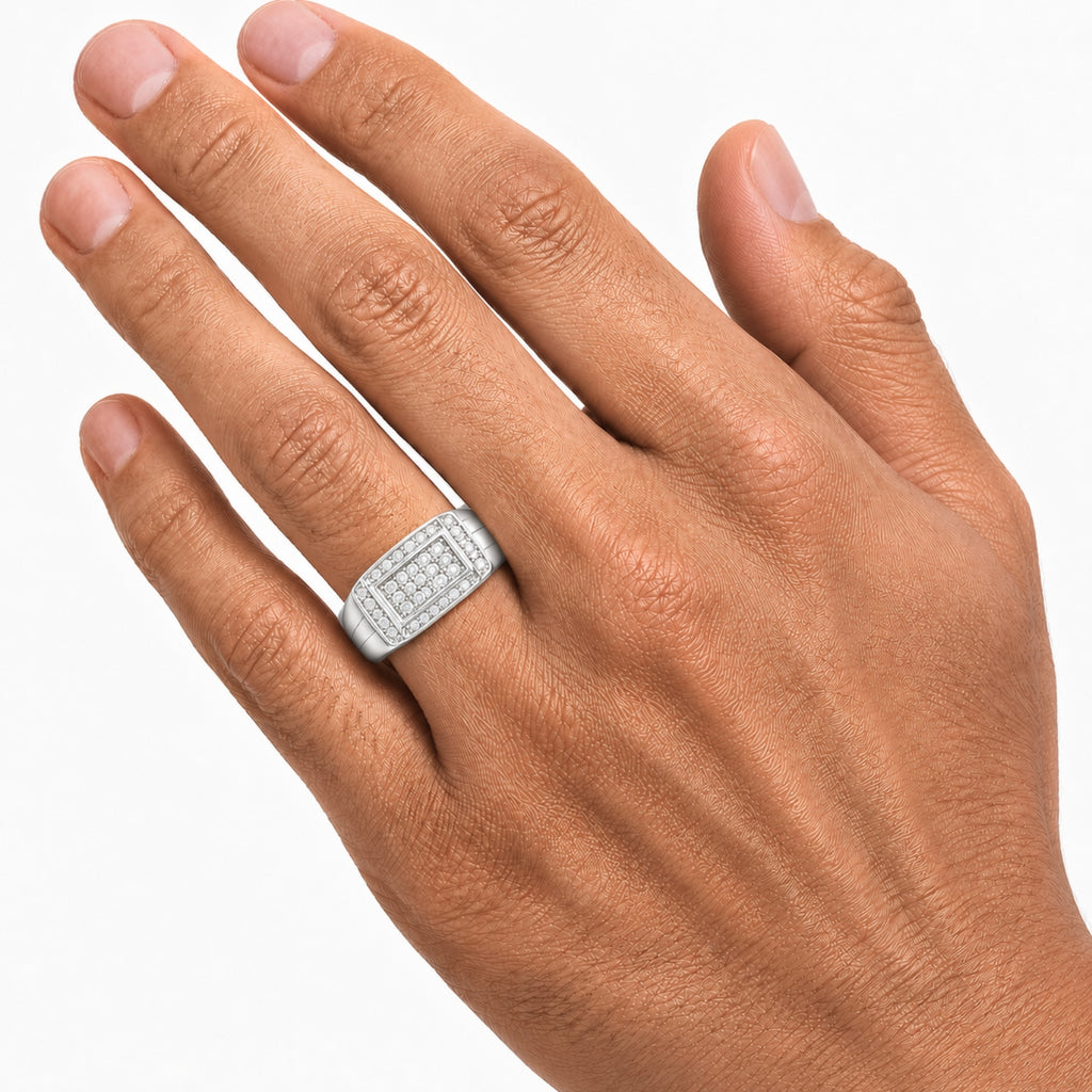 Diamonair Lab Grown Diamond (F/VS+) 1.00 carat Round cut Sterling Silver Men's Ring - Sterling Silver | Gold over Silver