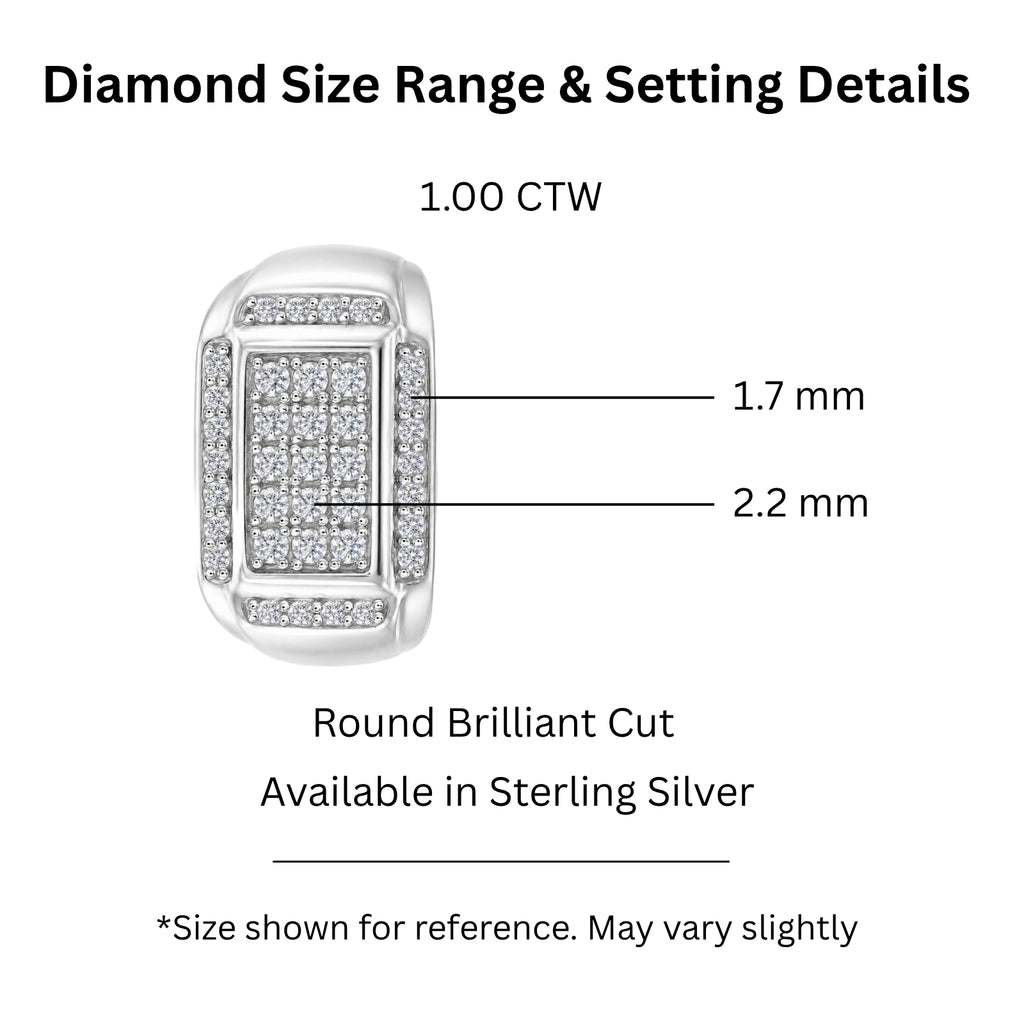 Diamonair Lab Grown Diamond (F/VS+) 1.00 carat Round cut Sterling Silver Men's Ring - Sterling Silver | Gold over Silver