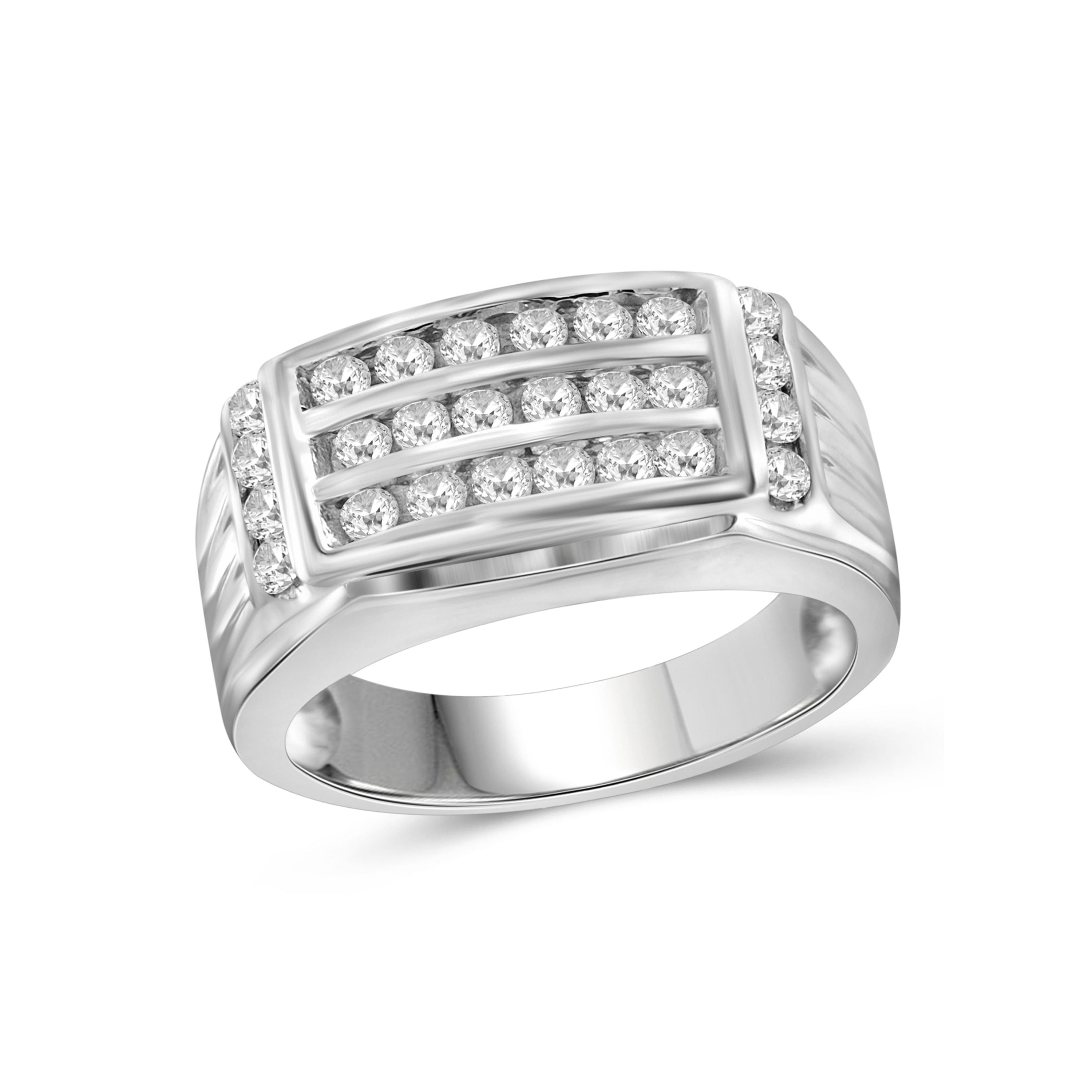 Diamonair Lab Grown Diamond (F/VS+) 1.00 carat Round cut Sterling Silver Men's Ring - Sterling Silver | Gold over Silver