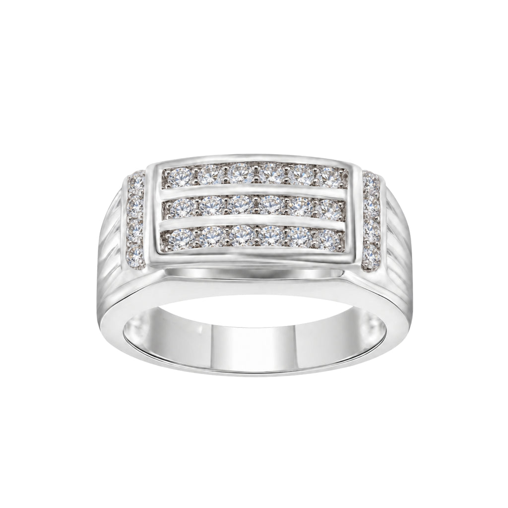 Diamonair Lab Grown Diamond (F/VS+) 1.00 carat Round cut Sterling Silver Men's Ring - Sterling Silver | Gold over Silver