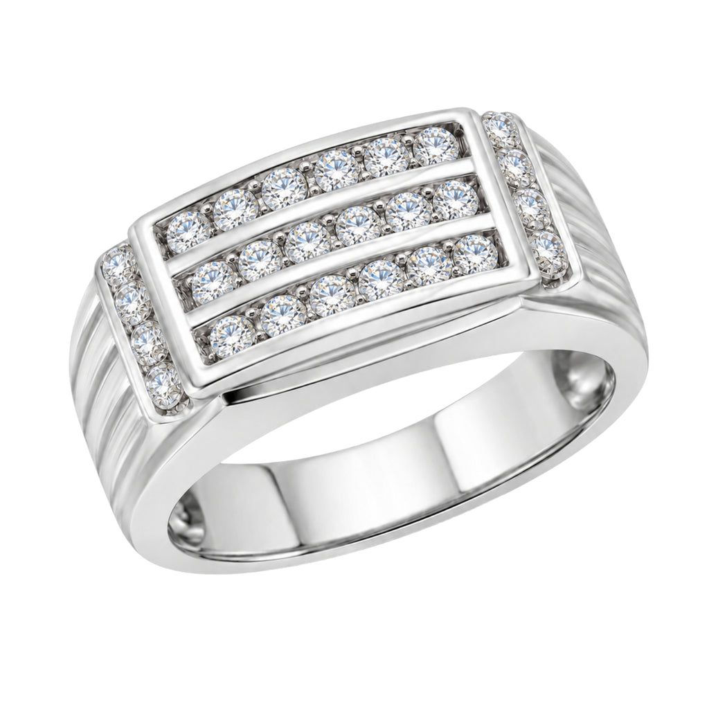 Diamonair Lab Grown Diamond (F/VS+) 1.00 carat Round cut Sterling Silver Men's Ring - Sterling Silver | Gold over Silver