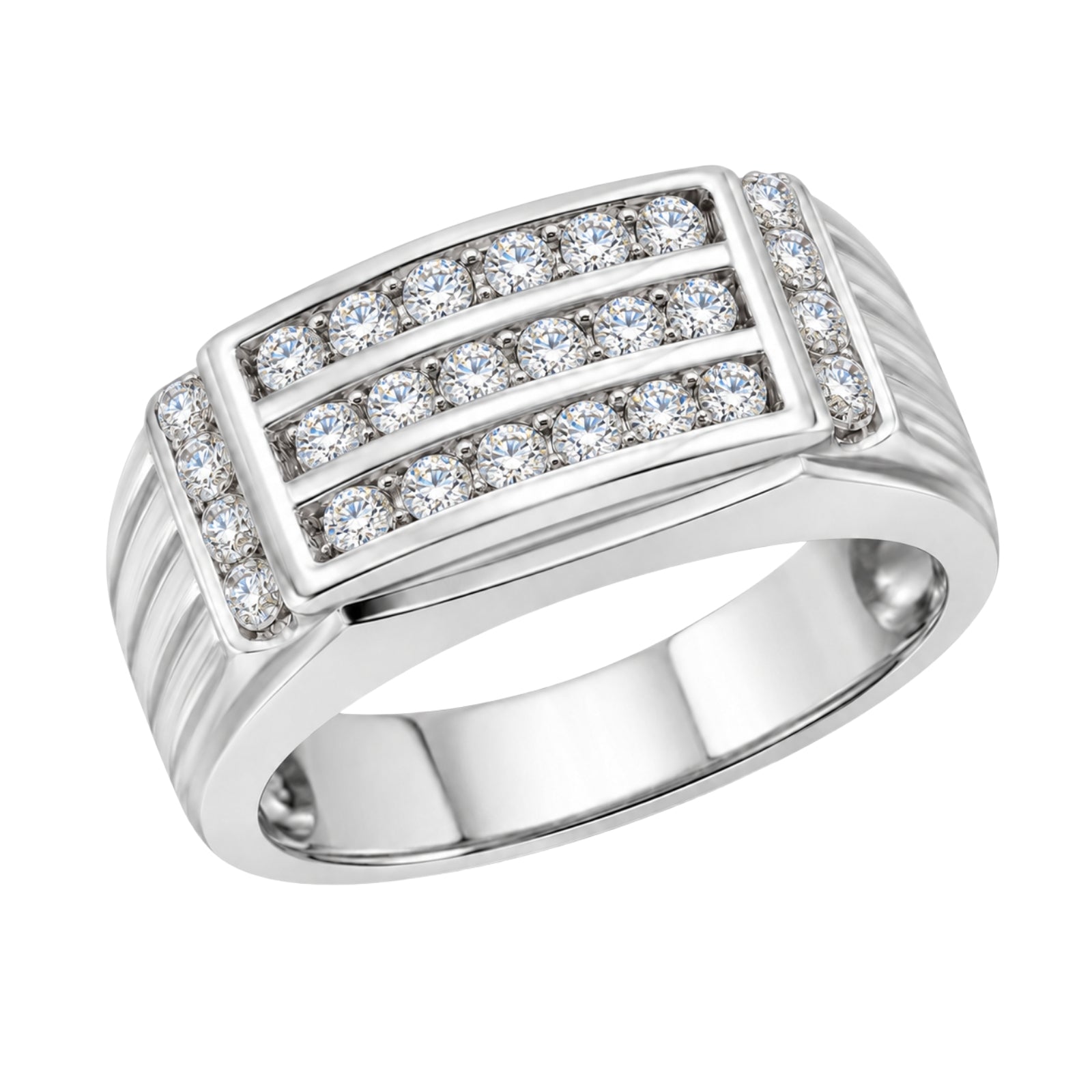 Diamonair Lab Grown Diamond (F/VS+) 1.00 carat Round cut Sterling Silver Men's Ring - Sterling Silver | Gold over Silver