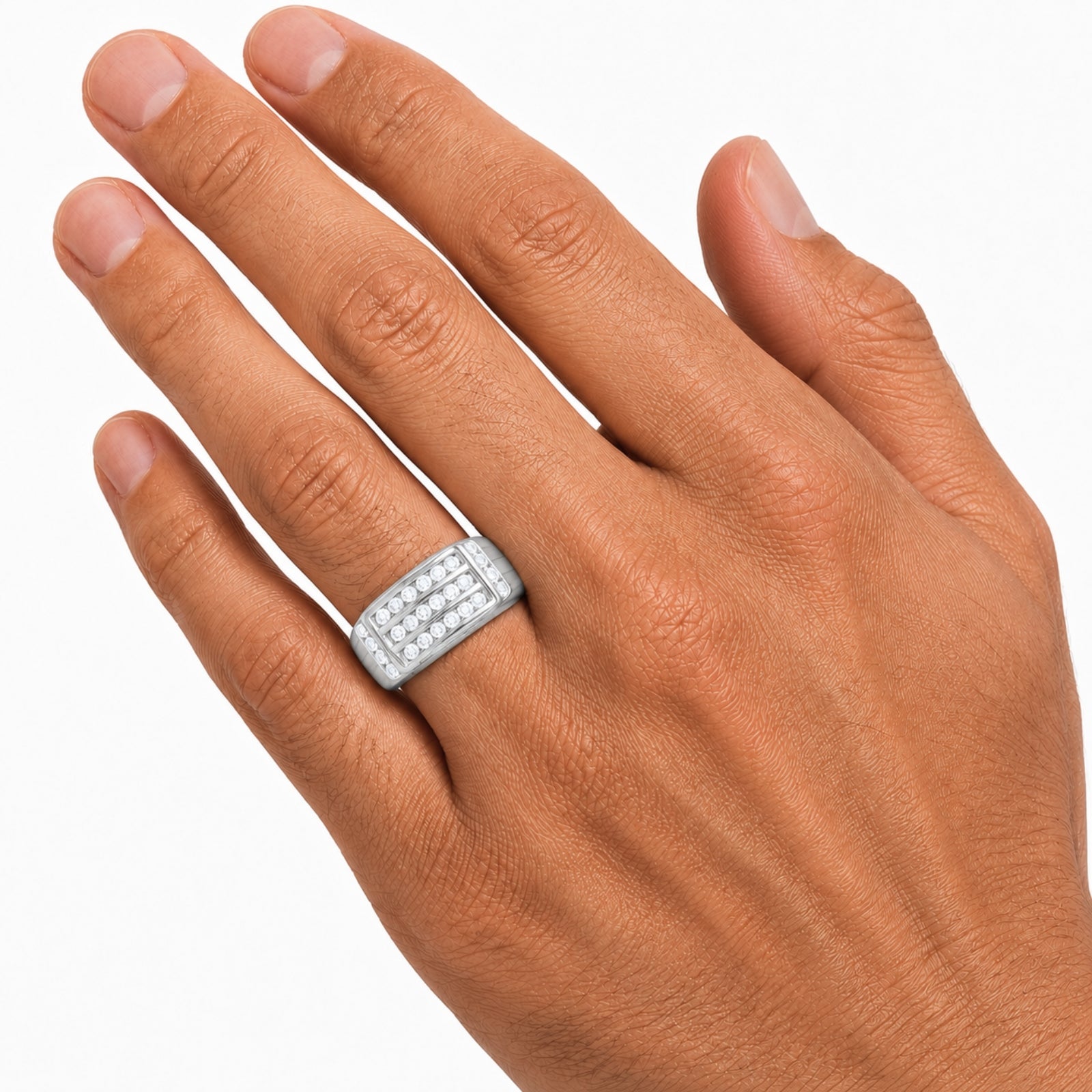 Diamonair Lab Grown Diamond (F/VS+) 1.00 carat Round cut Sterling Silver Men's Ring - Sterling Silver | Gold over Silver