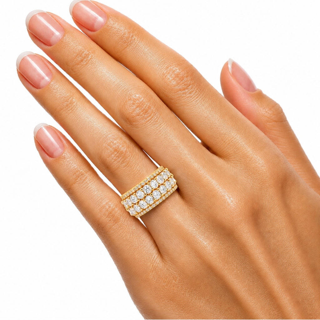 Diamonair Lab Grown Diamond (F/VS+) 3.00 carat Round cut Sterling Silver Statement Ring - Sterling Silver | Gold over Silver