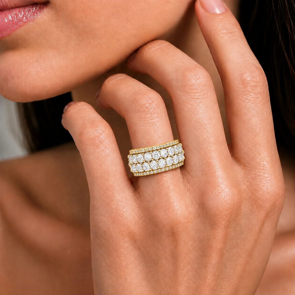 Diamonair Lab Grown Diamond (F/VS+) 3.00 carat Round cut Sterling Silver Statement Ring - Sterling Silver | Gold over Silver