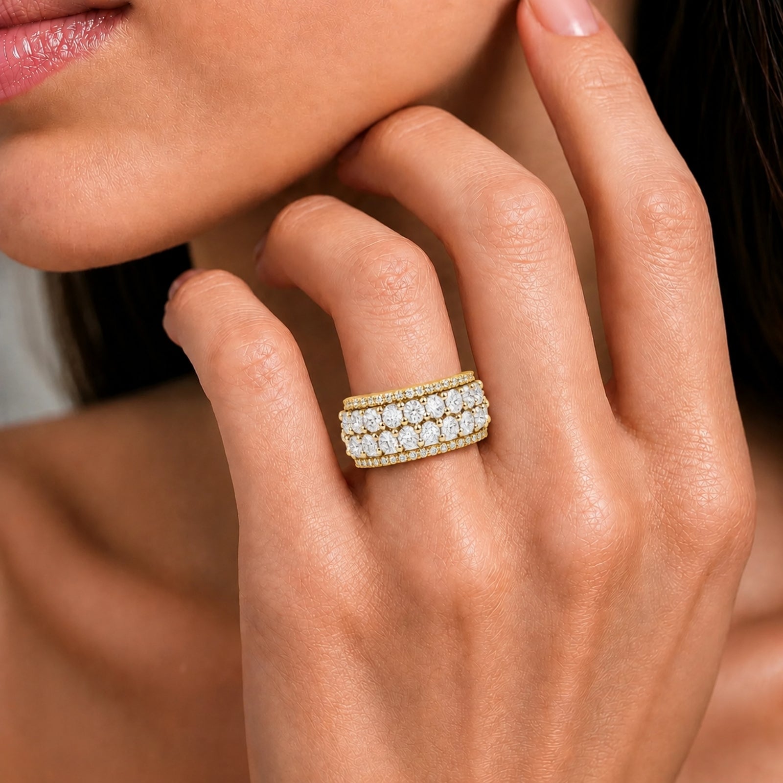Diamonair Lab Grown Diamond (F/VS+) 3.00 carat Round cut Sterling Silver Statement Ring - Sterling Silver | Gold over Silver