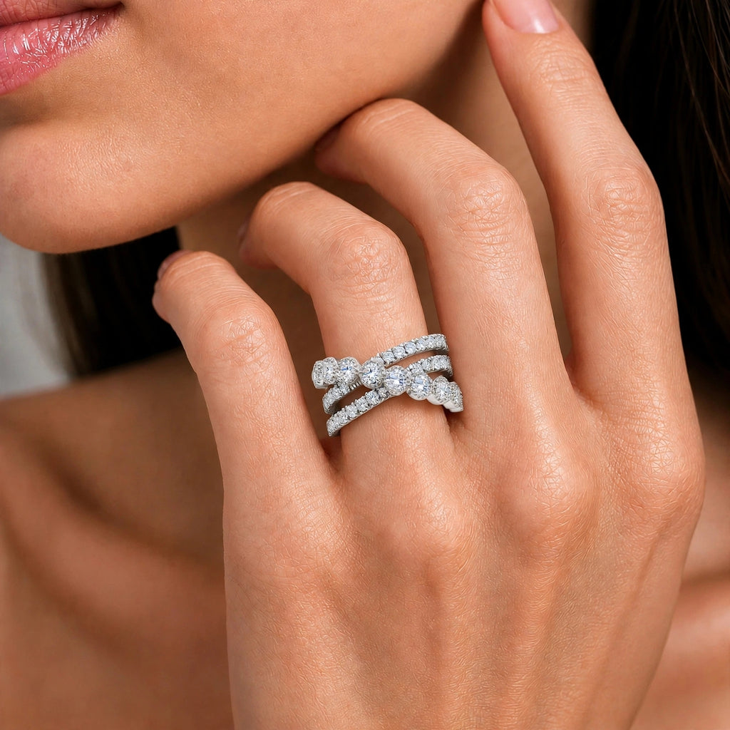 Diamonair Lab Grown Diamond (F/VS+) 2.00 carat Round cut Sterling Silver Statement Ring - Sterling Silver | Gold over Silver