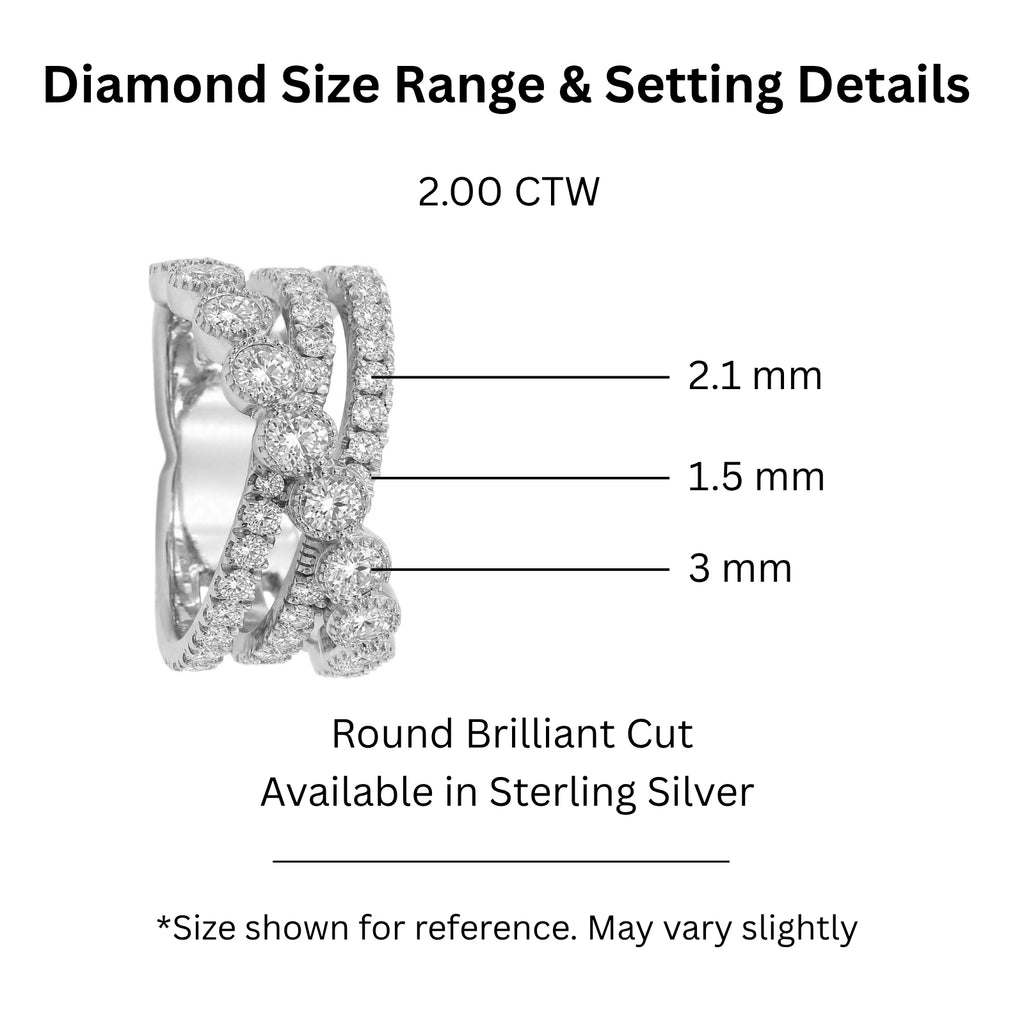 Diamonair Lab Grown Diamond (F/VS+) 2.00 carat Round cut Sterling Silver Statement Ring - Sterling Silver | Gold over Silver
