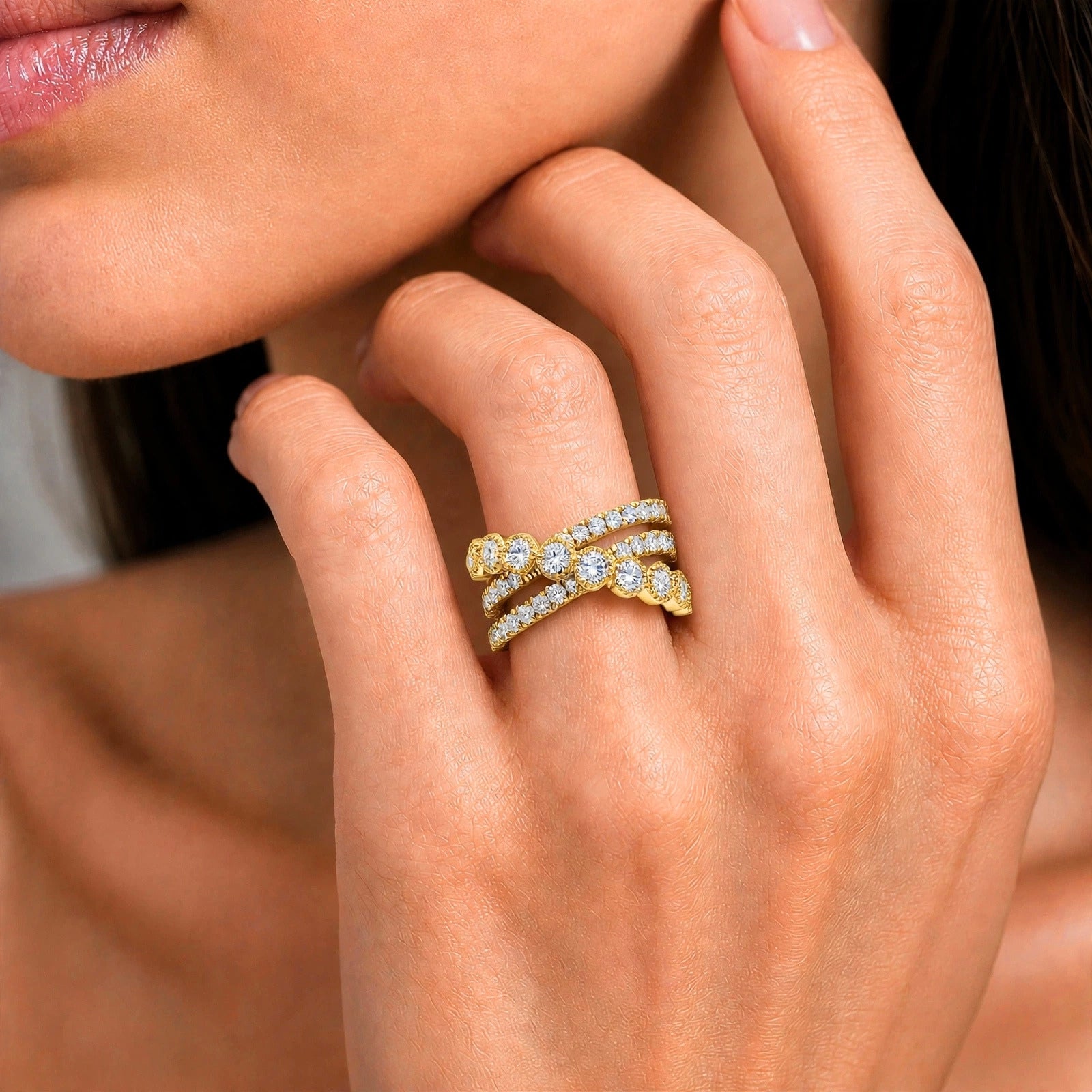 Diamonair Lab Grown Diamond (F/VS+) 2.00 carat Round cut Sterling Silver Statement Ring - Sterling Silver | Gold over Silver