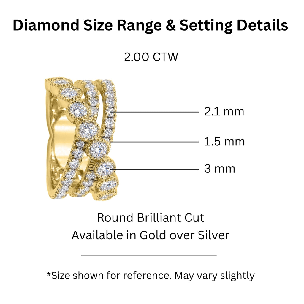 Diamonair Lab Grown Diamond (F/VS+) 2.00 carat Round cut Sterling Silver Statement Ring - Sterling Silver | Gold over Silver