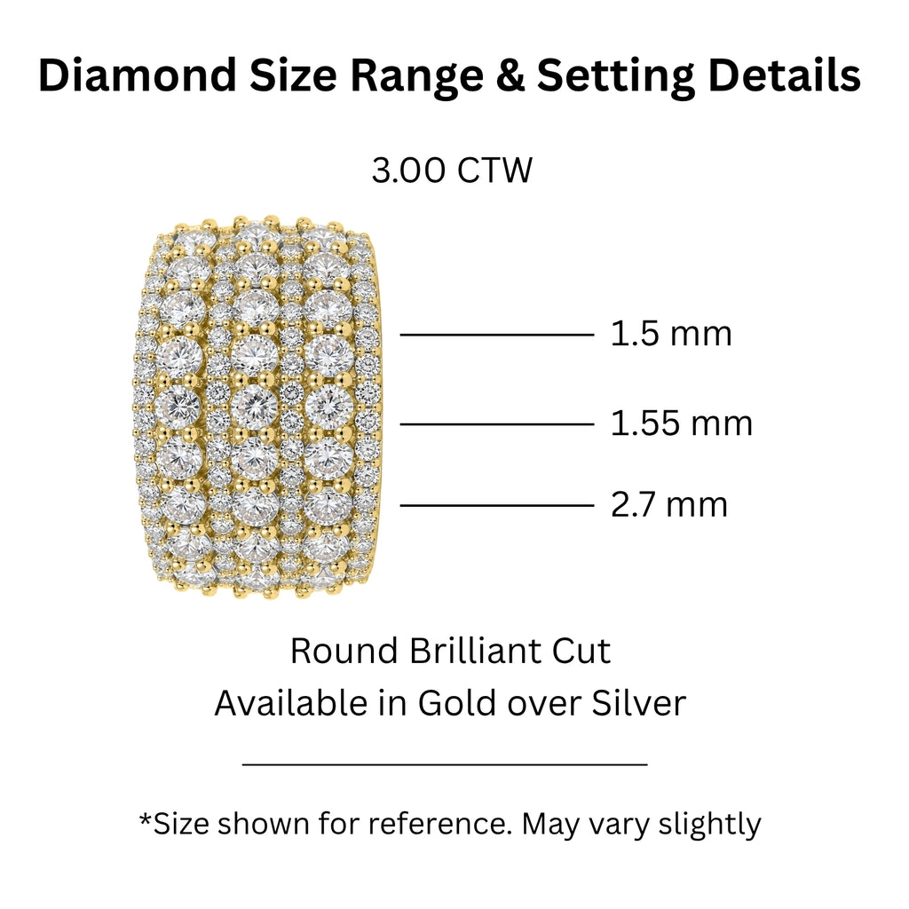 Diamonair Lab Grown Diamond (F/VS+) 3.00 carat Round cut Sterling Silver Statement Ring - Sterling Silver | Gold over Silver