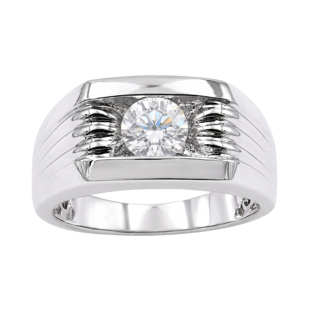 Diamonair Lab Grown Diamond (F/VS+) 1.00 carat Round cut Sterling Silver Men's Ring - Sterling Silver | Gold over Silver