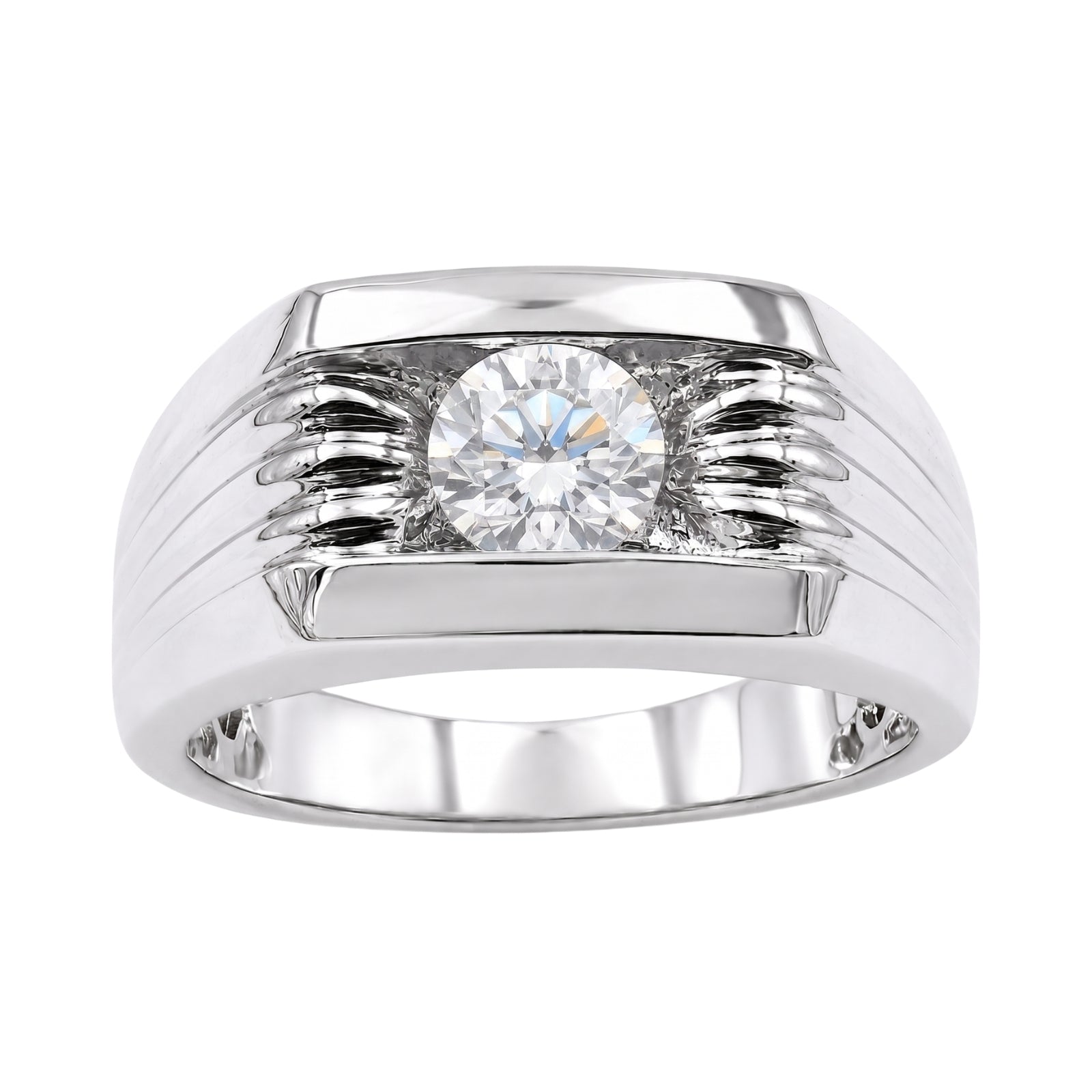 Diamonair Lab Grown Diamond (F/VS+) 1.00 carat Round cut Sterling Silver Men's Ring - Sterling Silver | Gold over Silver