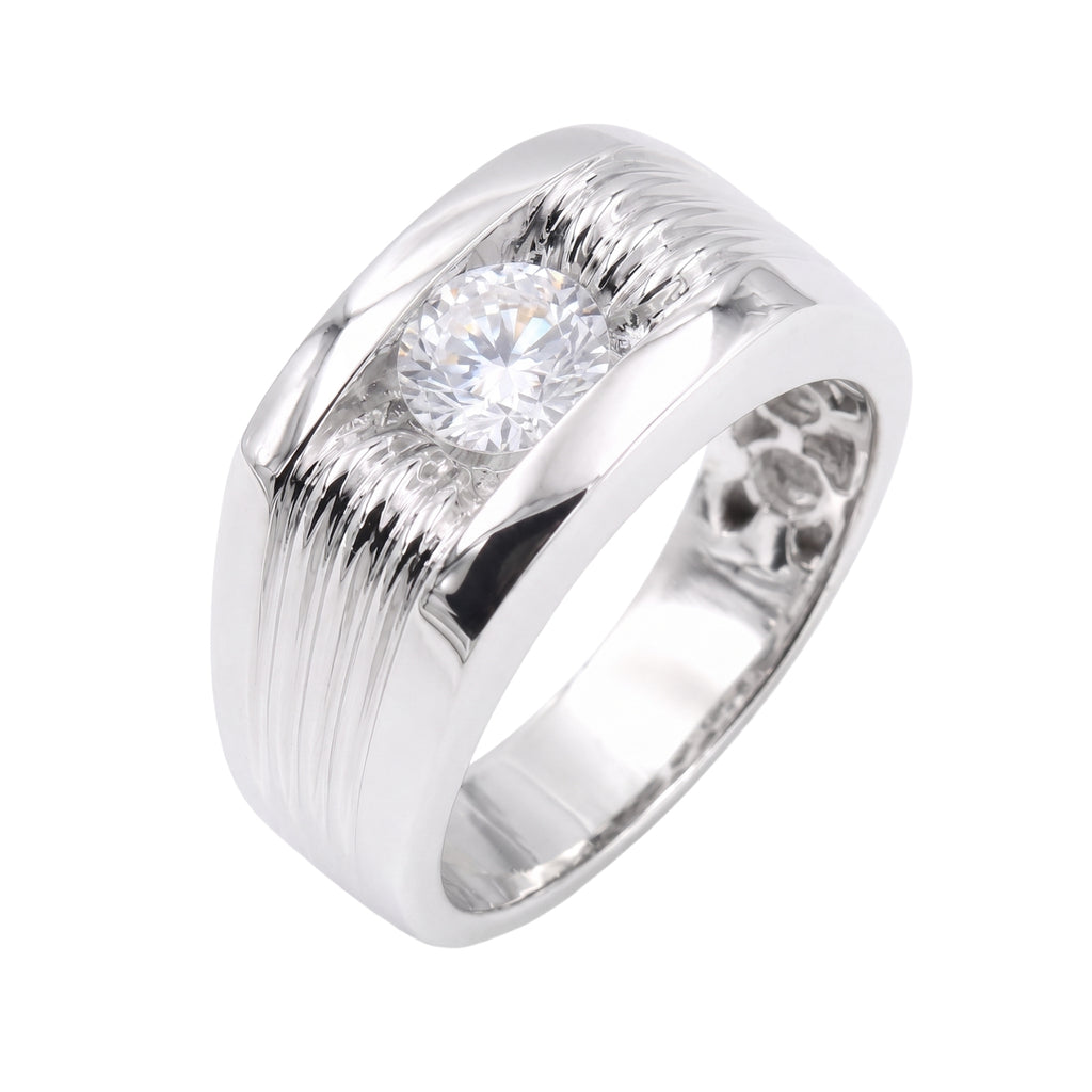 Diamonair Lab Grown Diamond (F/VS+) 1.00 carat Round cut Sterling Silver Men's Ring - Sterling Silver | Gold over Silver