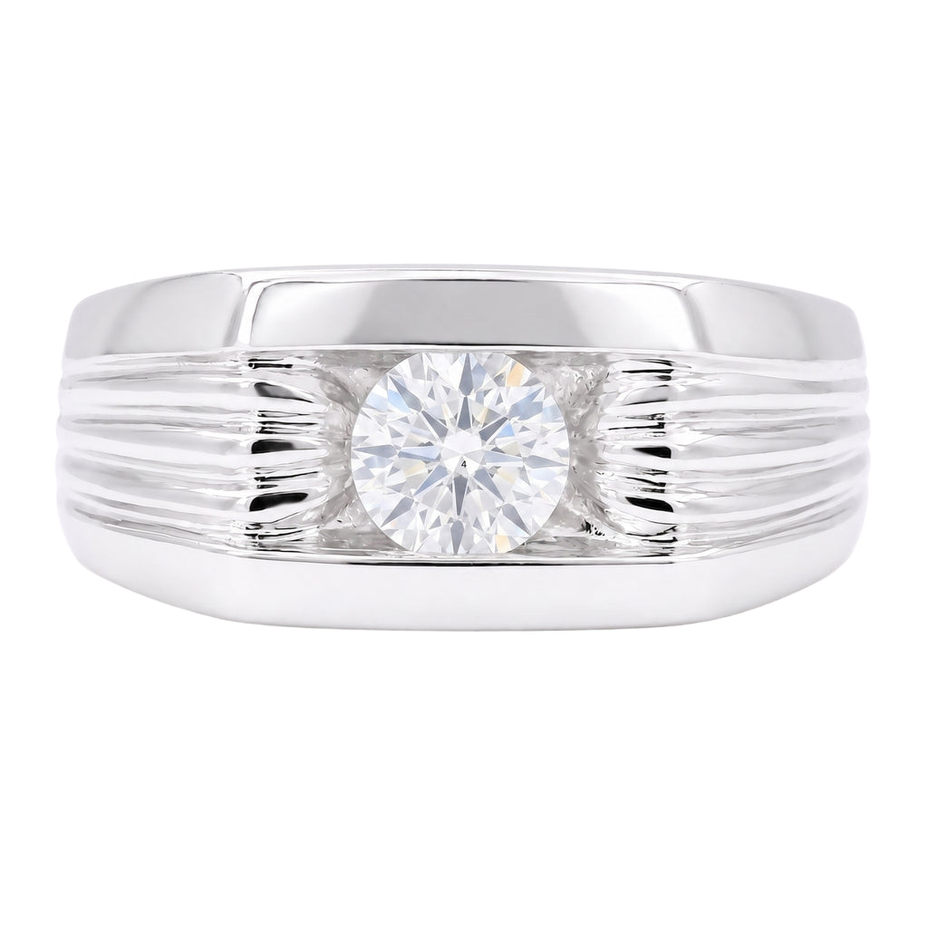 Diamonair Lab Grown Diamond (F/VS+) 1.00 carat Round cut Sterling Silver Men's Ring - Sterling Silver | Gold over Silver