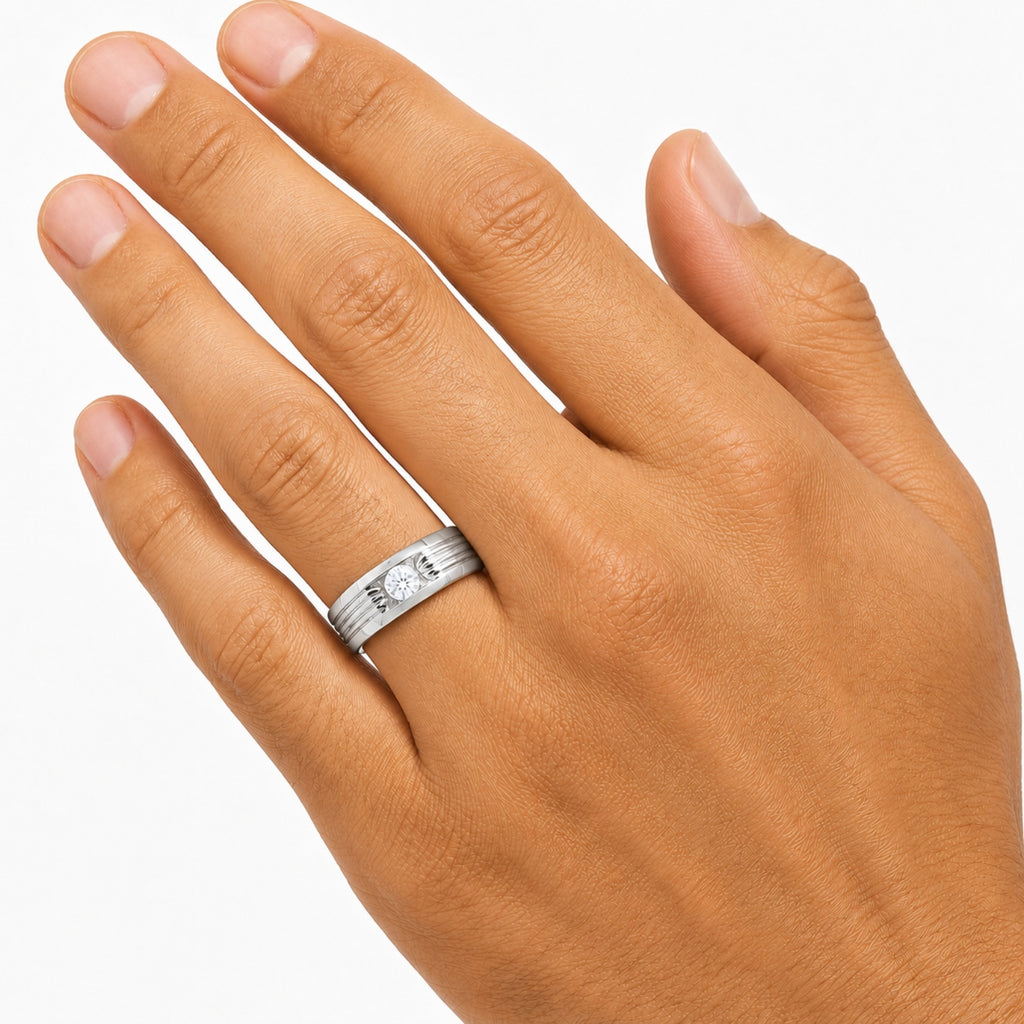 Diamonair Lab Grown Diamond (F/VS+) 1.00 carat Round cut Sterling Silver Men's Ring - Sterling Silver | Gold over Silver