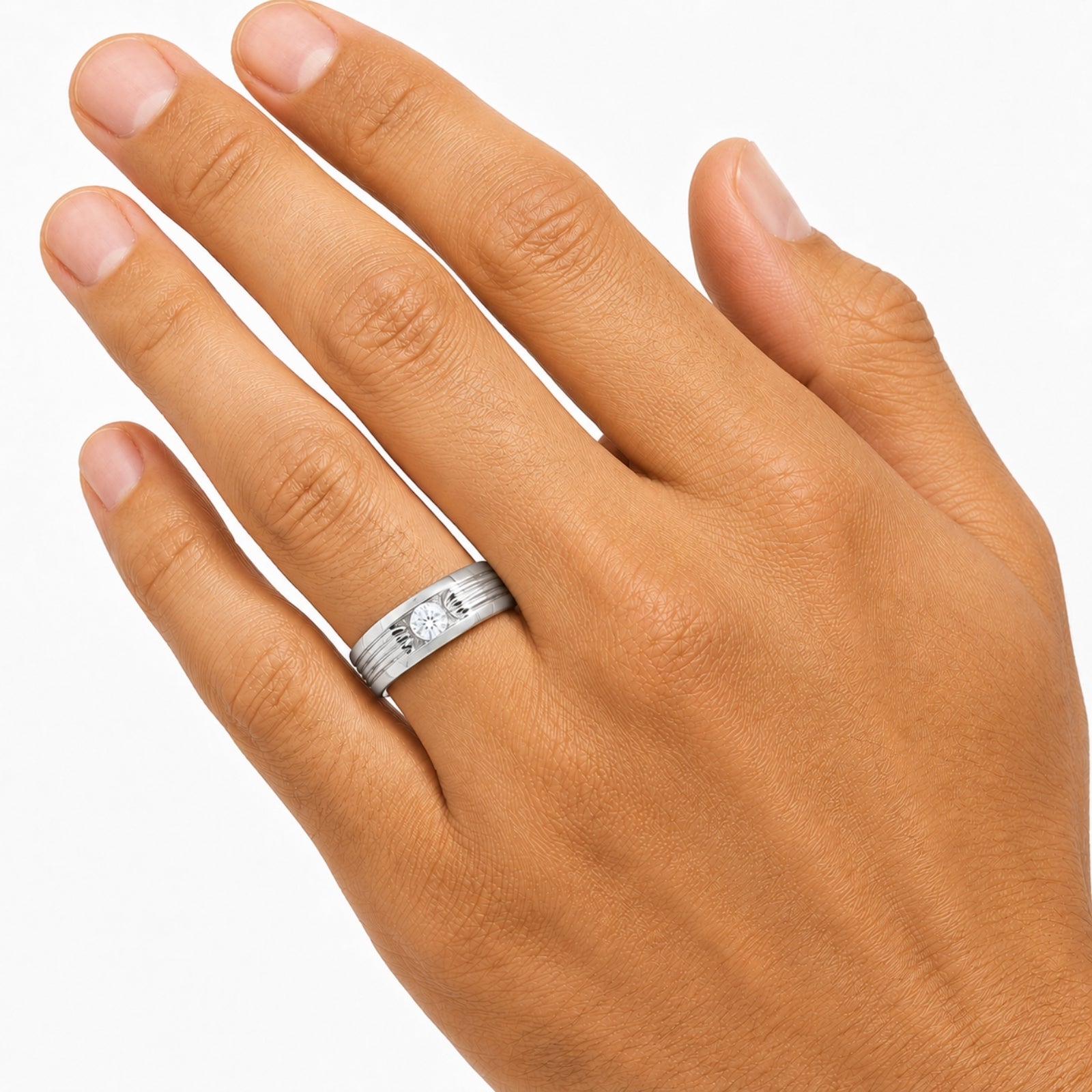 Diamonair Lab Grown Diamond (F/VS+) 1.00 carat Round cut Sterling Silver Men's Ring - Sterling Silver | Gold over Silver