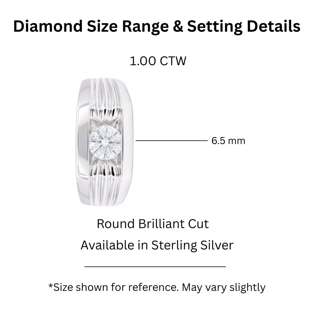 Diamonair Lab Grown Diamond (F/VS+) 1.00 carat Round cut Sterling Silver Men's Ring - Sterling Silver | Gold over Silver