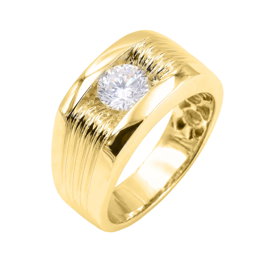 Diamonair Lab Grown Diamond (F/VS+) 1.00 carat Round cut Sterling Silver Men's Ring - Sterling Silver | Gold over Silver