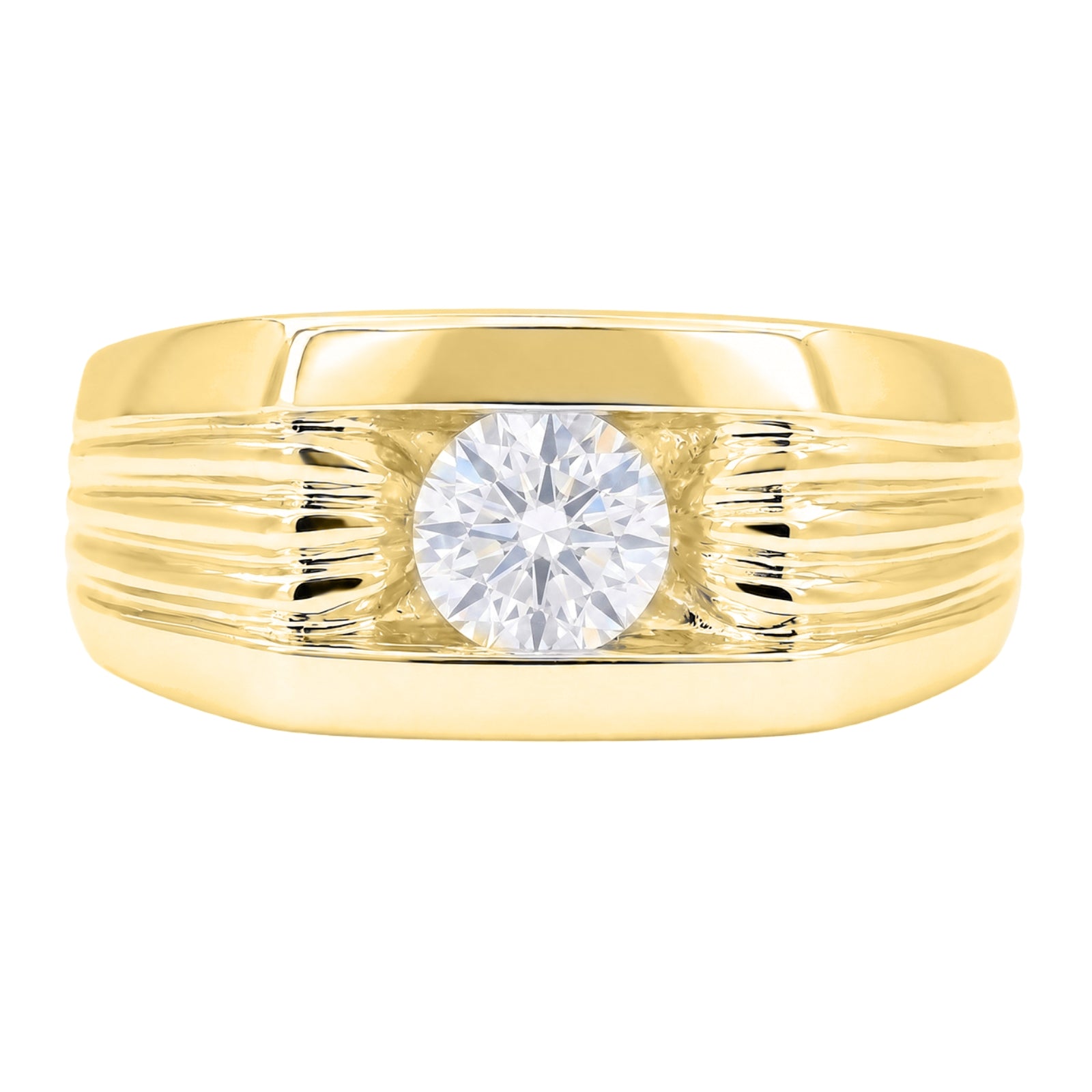 Diamonair Lab Grown Diamond (F/VS+) 1.00 carat Round cut Sterling Silver Men's Ring - Sterling Silver | Gold over Silver